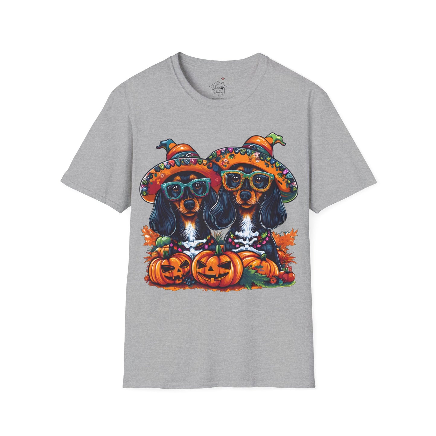 "We Like To Party" Black and Tan Long-Haired Dachshund Halloween Unisex Softstyle T-Shirt