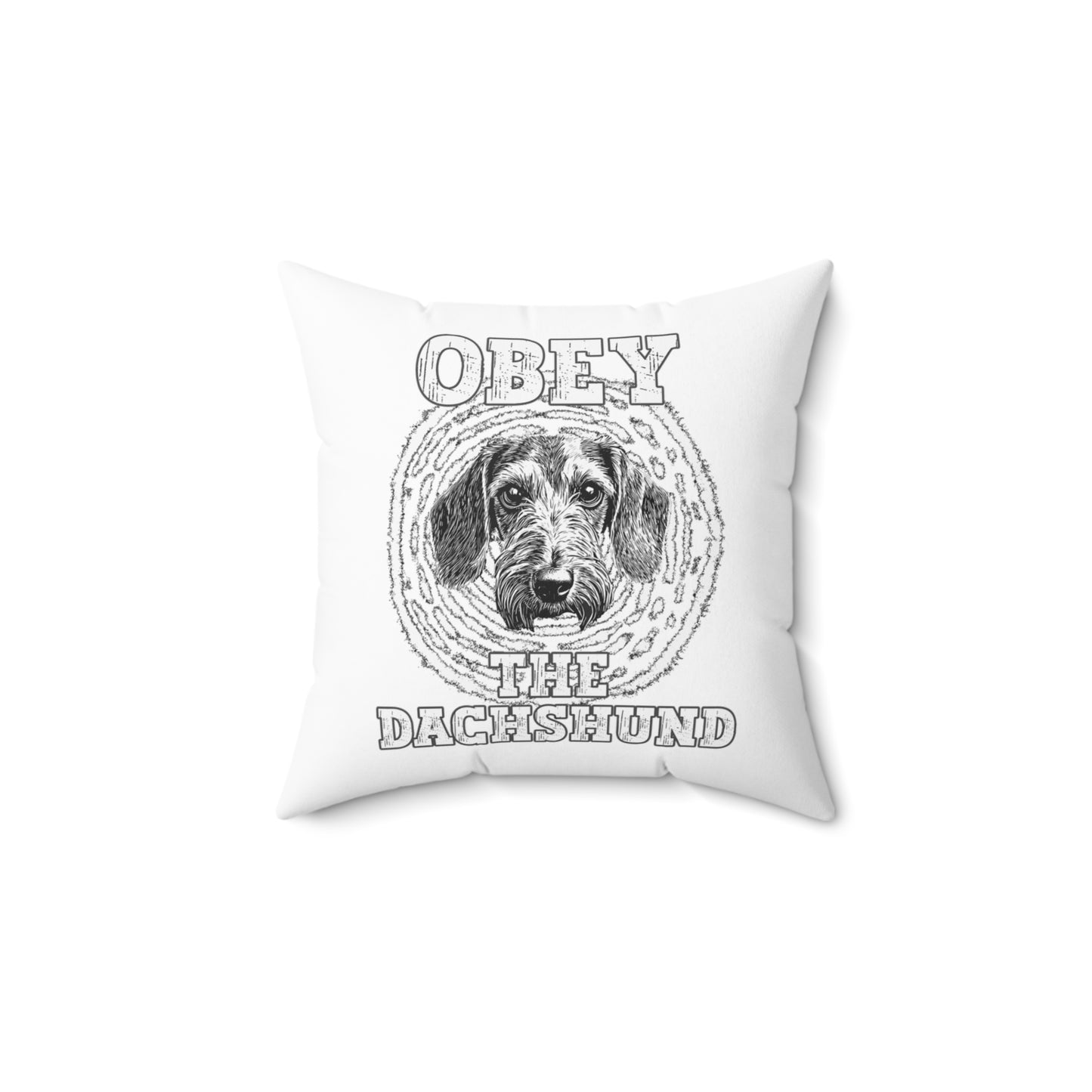 "Obey" Wire-Haired Dachshund Square Throw Pillow