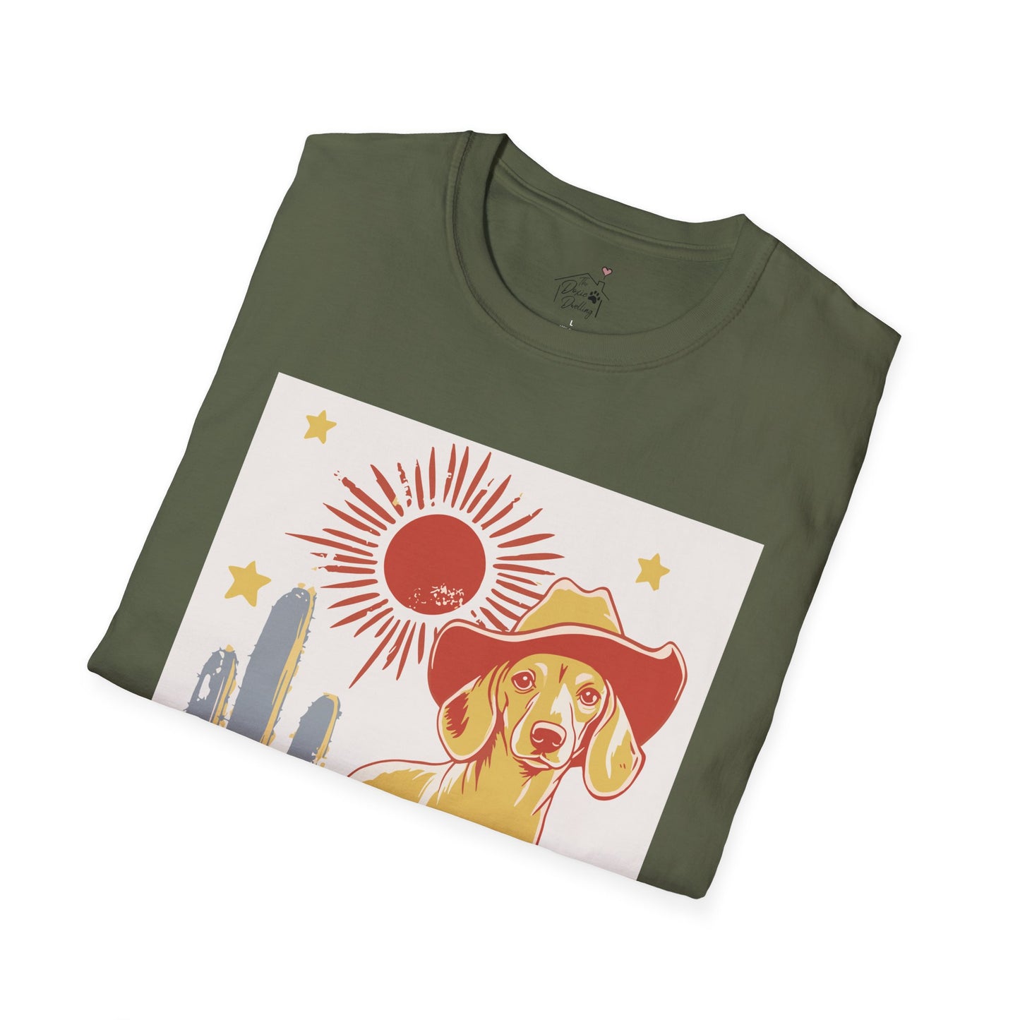 "Sunny Cowboy" Tan Smooth-Haired Dachshund Unisex Softstyle T-Shirt