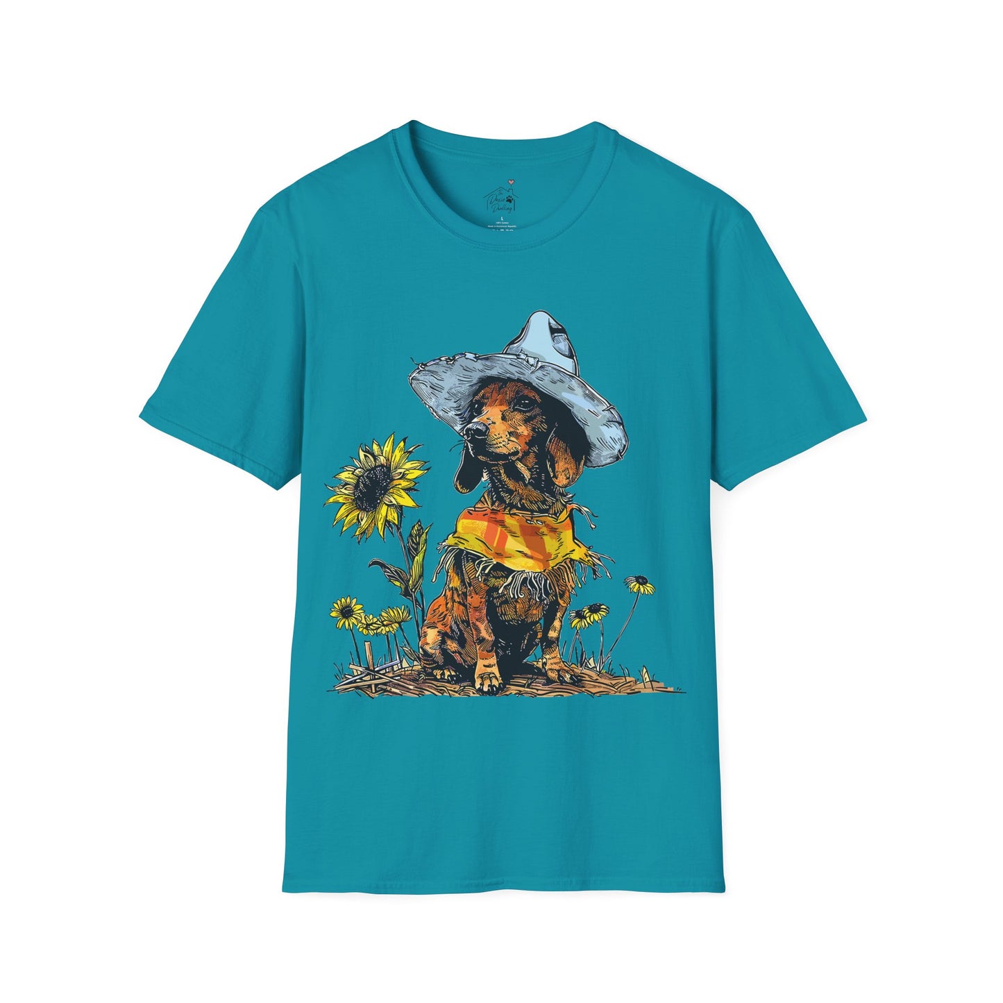 "Sunflowers" Tan Smooth-Haired Dachshund Unisex Softstyle T-Shirt
