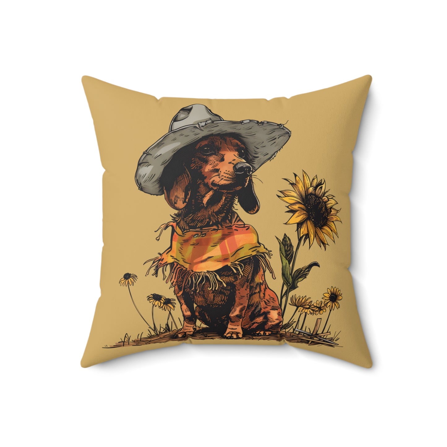 #6 Autumn Inspired Tan Smooth-Haired Dachshund Throw Pillow