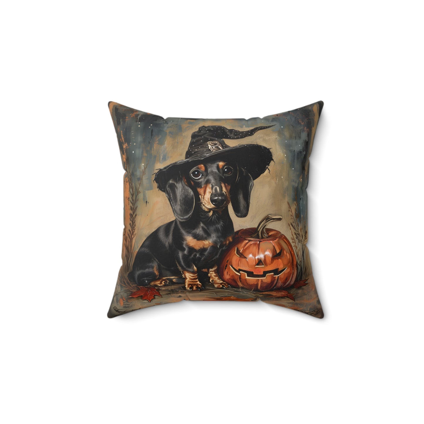 #5 Halloween Inspired Black & Tan Smooth-Haired Dachshund Throw Pillow