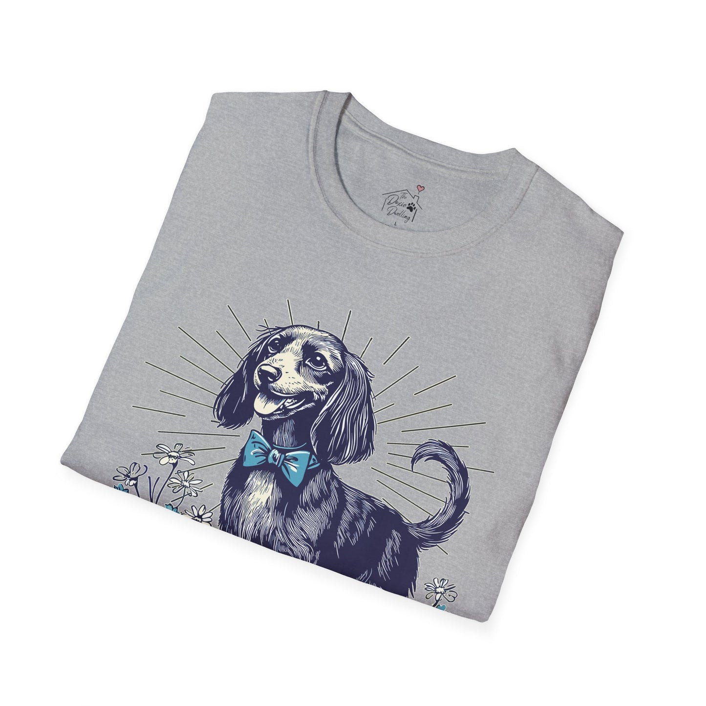 "Circa" Black & Tan Long-Haired Dachshund Unisex Softstyle T-Shirt