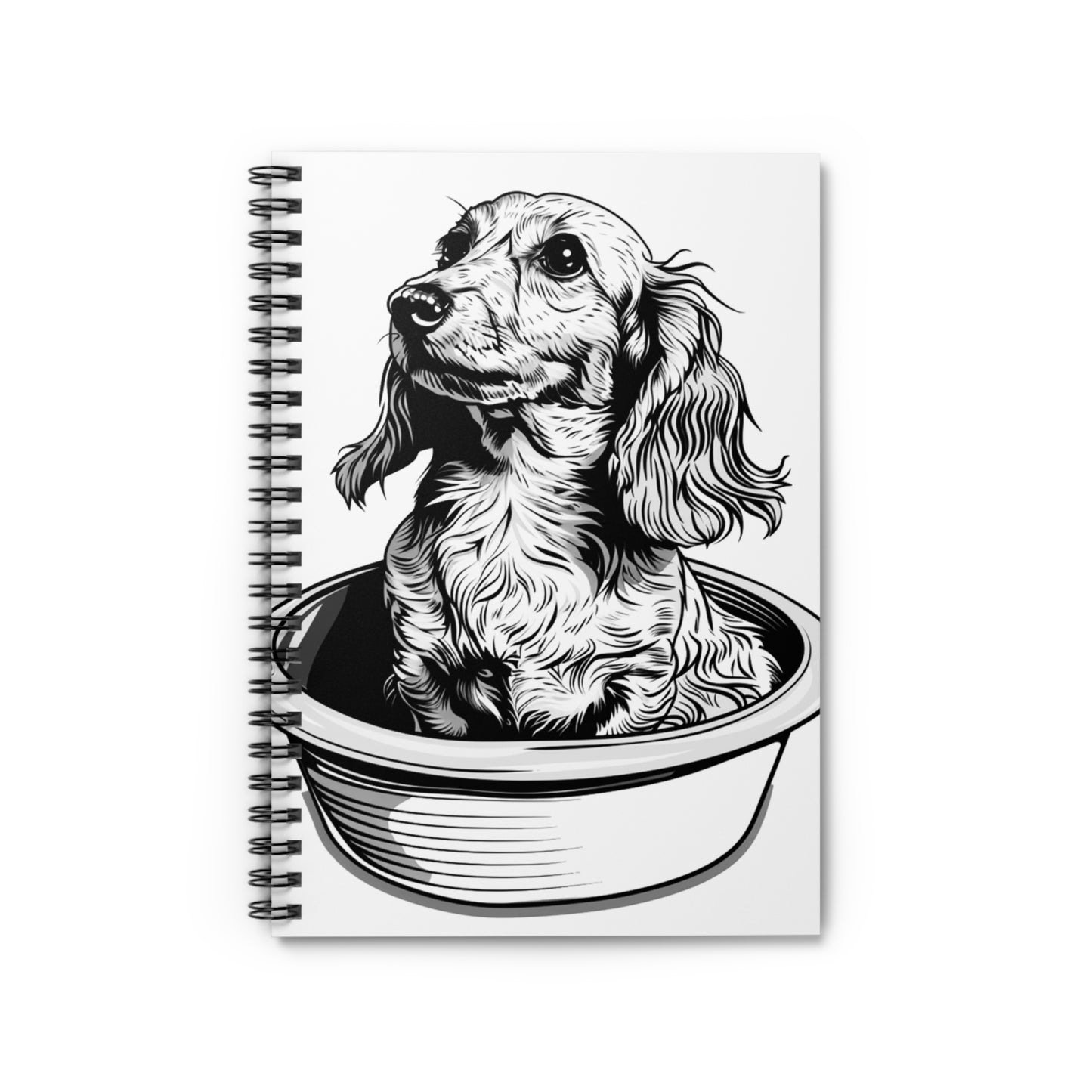 "Long Noodle Soup" Long-Haired Dachshund Ruled Line Spiral Notebook