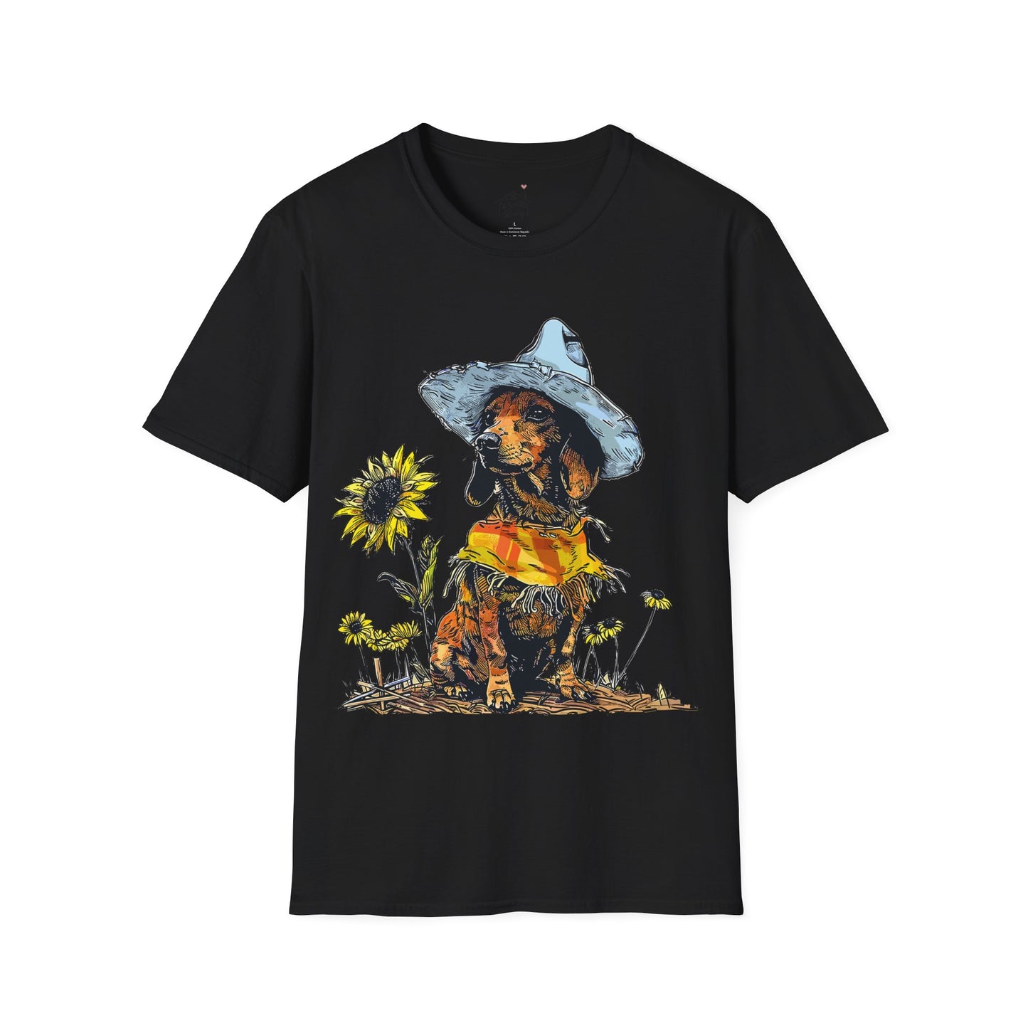 "Sunflowers" Tan Smooth-Haired Dachshund Unisex Softstyle T-Shirt