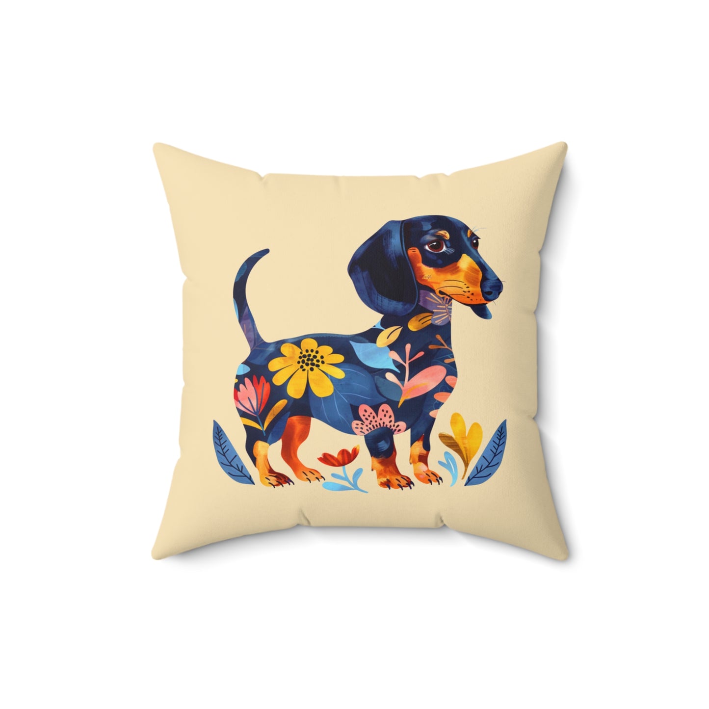 "Pretty" Black & Tan Smooth-Haired Dachshund Square Throw Pillow