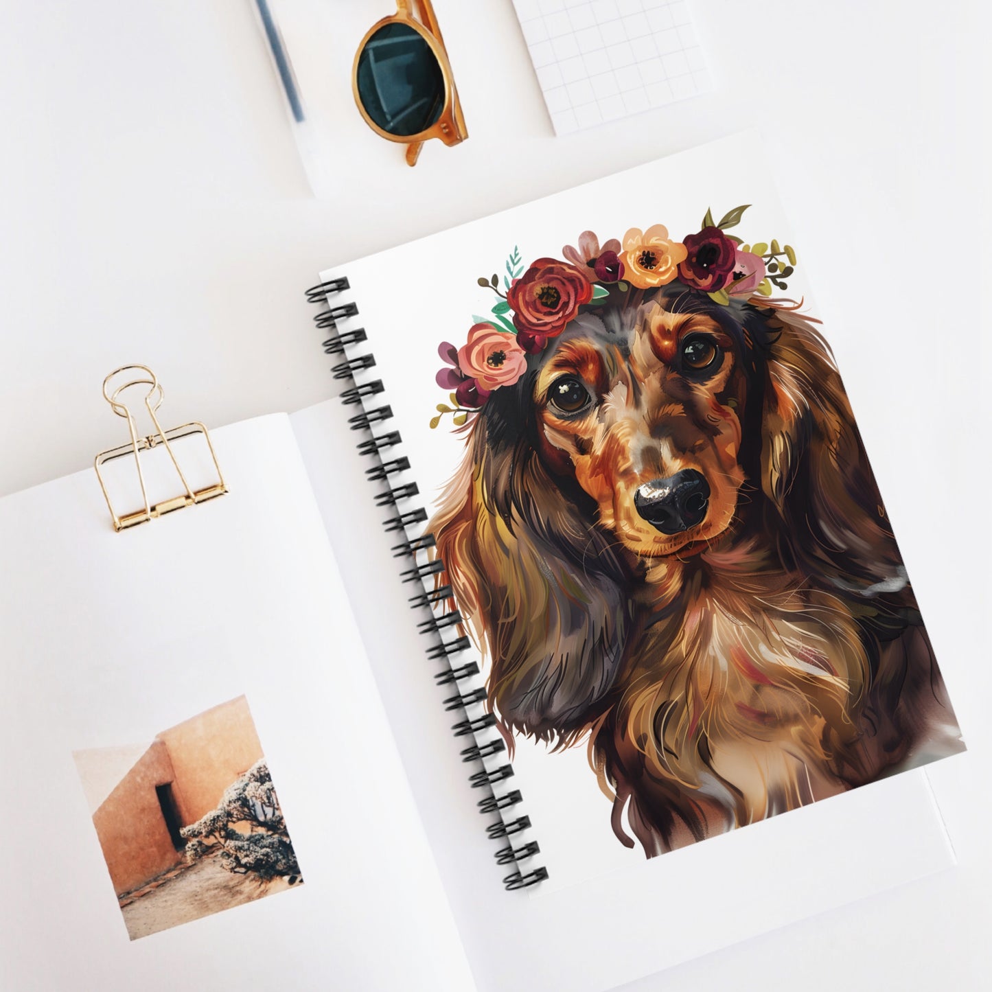 "Rubies" Red Long-Haired Dachshund Ruled Line Spiral Notebook