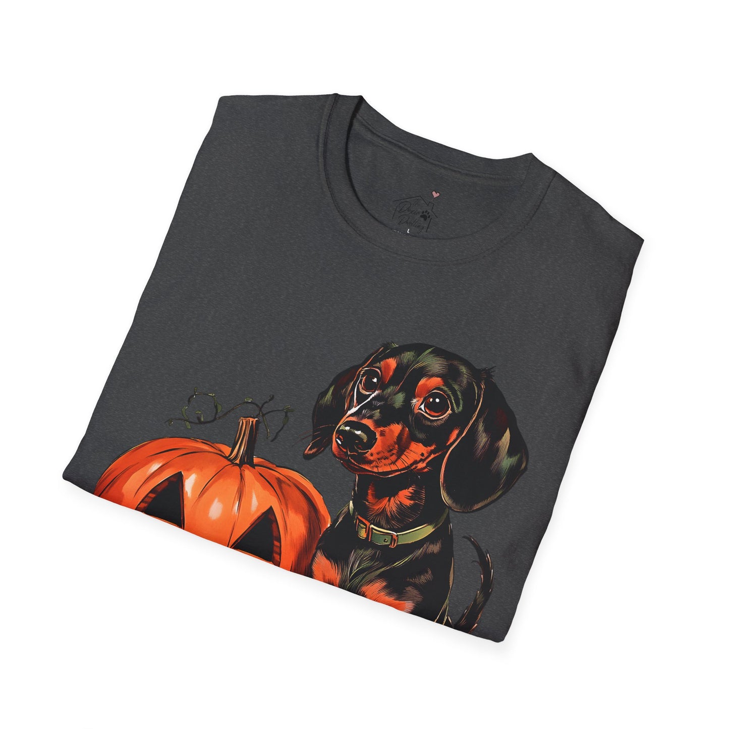 "Season's Greetings" Black and Tan Smooth-Haired Dachshund Halloween Unisex Softstyle T-Shirt