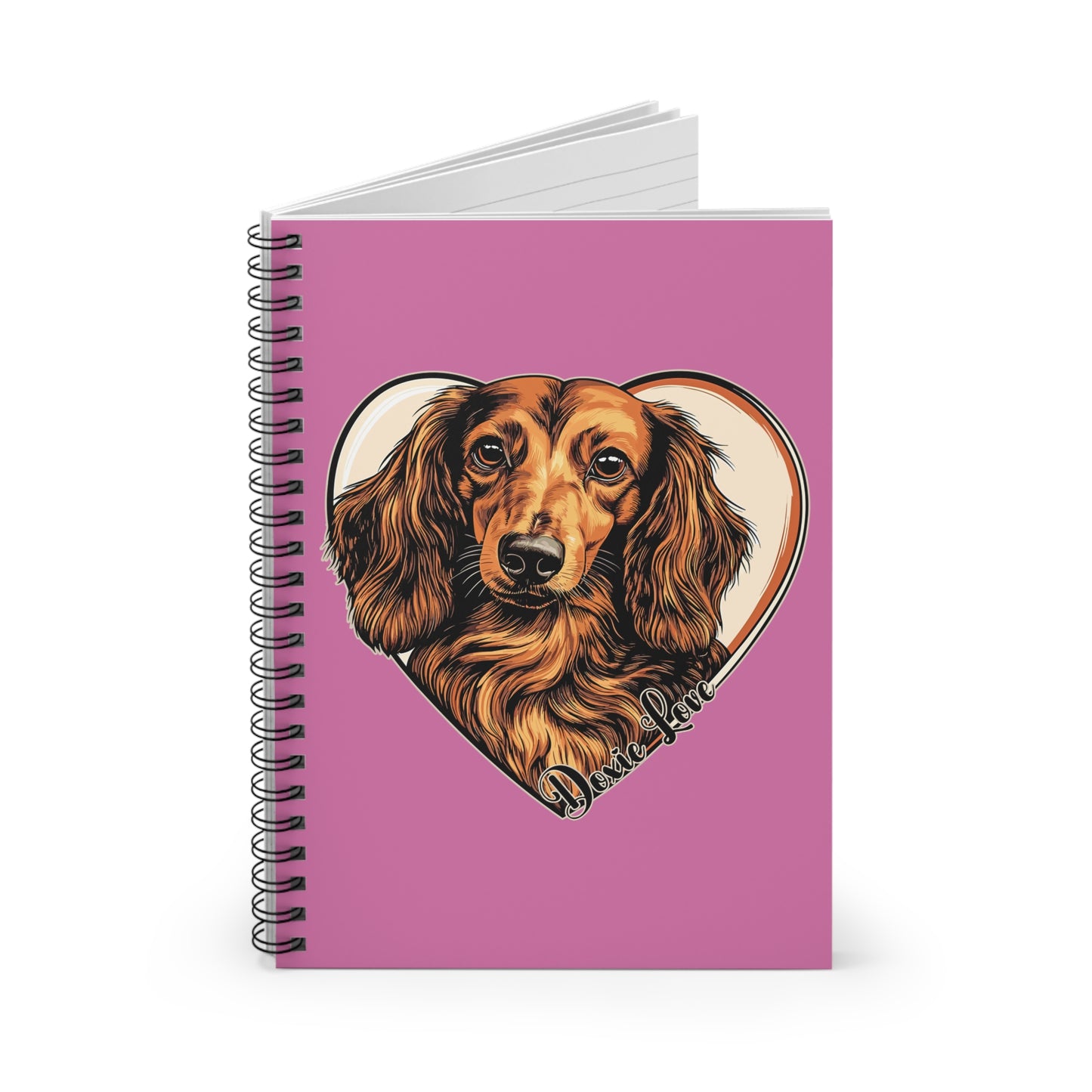 "Doxie Love" Long-Haired Dachshund Ruled Line Spiral Notebook