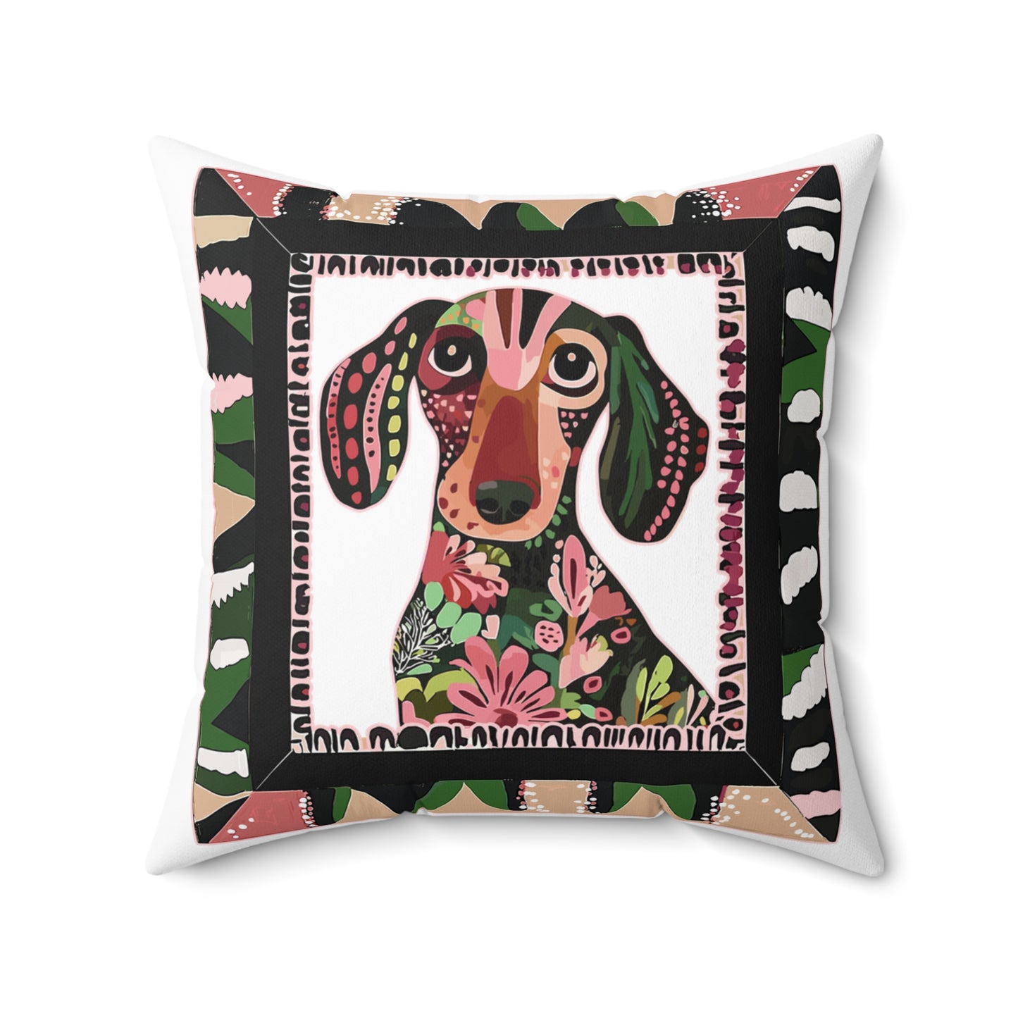 "Smooth Wacky Frame" Smooth-Haired Dachshund Square Throw Pillow