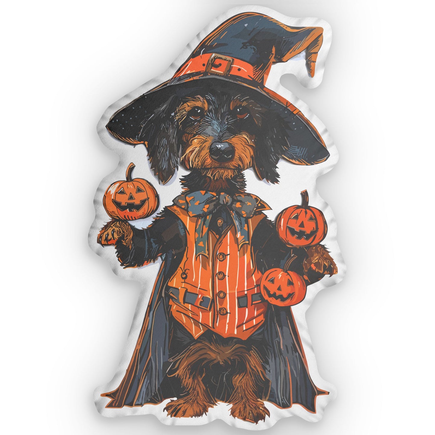 #29 Vintage Halloween Inspired Wire-Haired Dachshund Custom Shaped Pillow