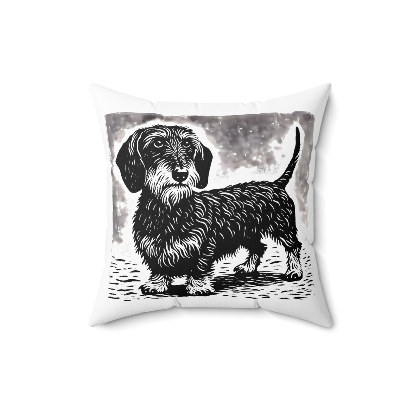 "Puppy Eyes" Wire-Haired Dachshund Square Throw Pillow
