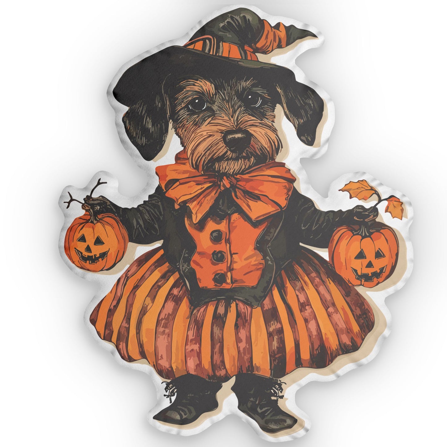 #34 Vintage Halloween Inspired Wire-Haired Dachshund Custom Shaped Pillow