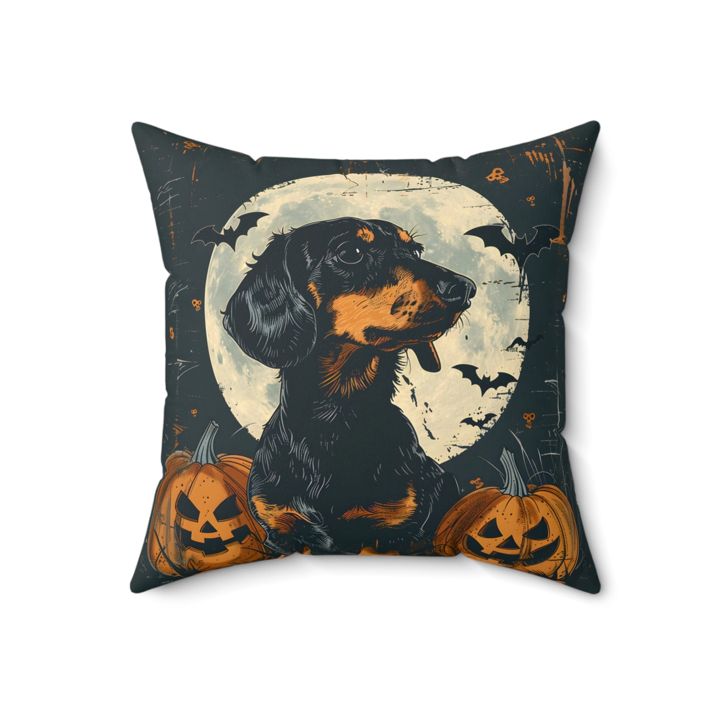 #10 Halloween Inspired Black & Tan Smooth-Haired Dachshund Throw Pillow