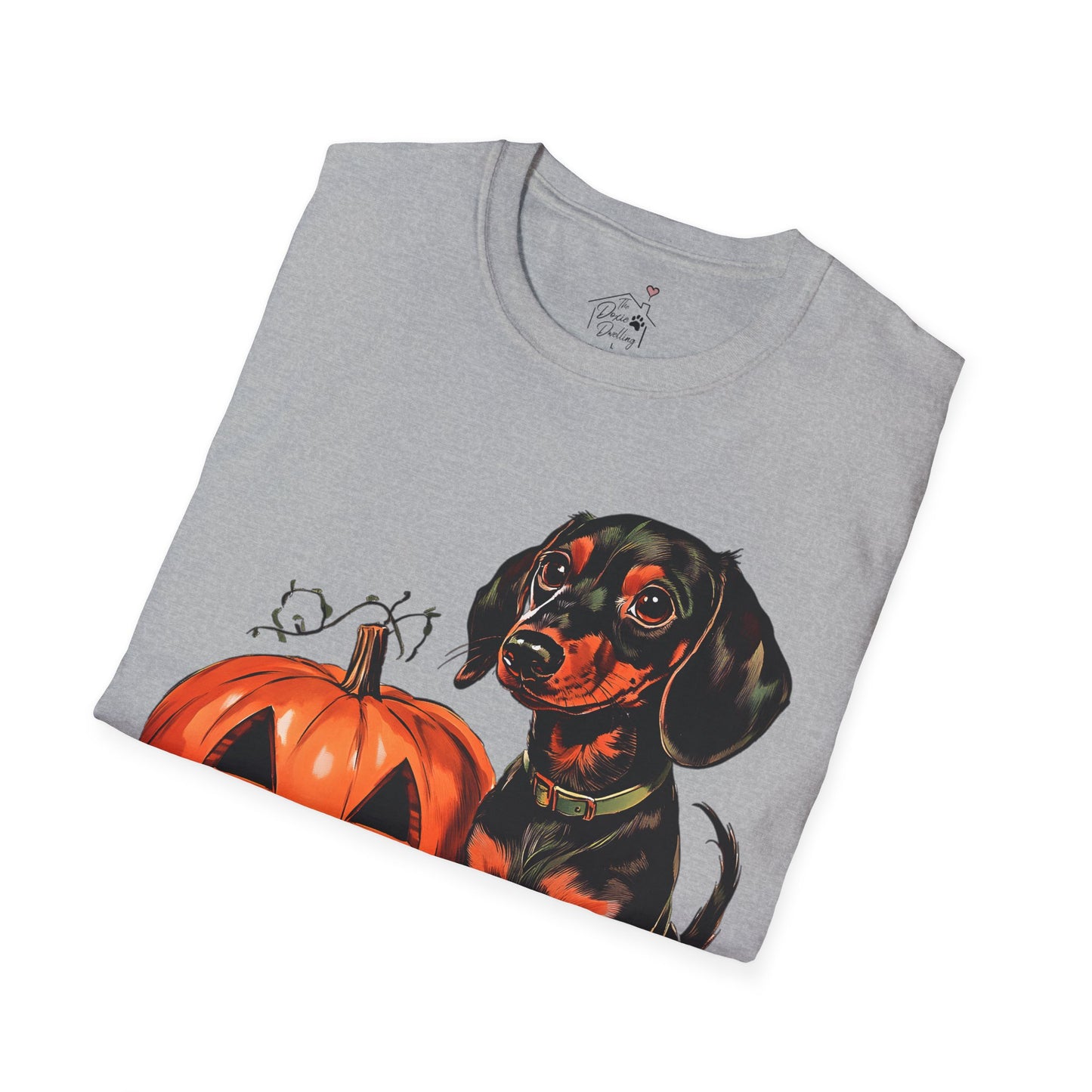 "Season's Greetings" Black and Tan Smooth-Haired Dachshund Halloween Unisex Softstyle T-Shirt