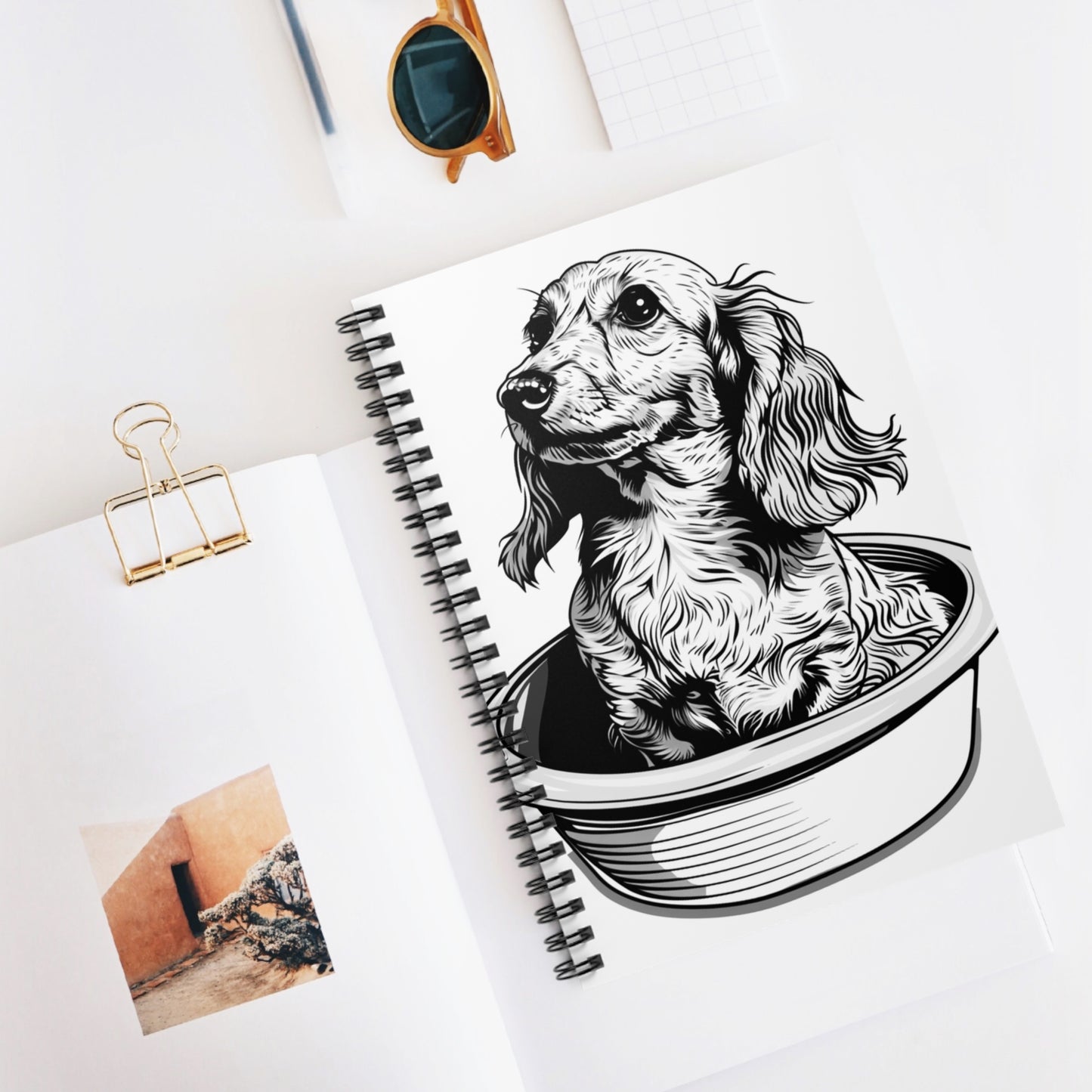 "Long Noodle Soup" Long-Haired Dachshund Ruled Line Spiral Notebook