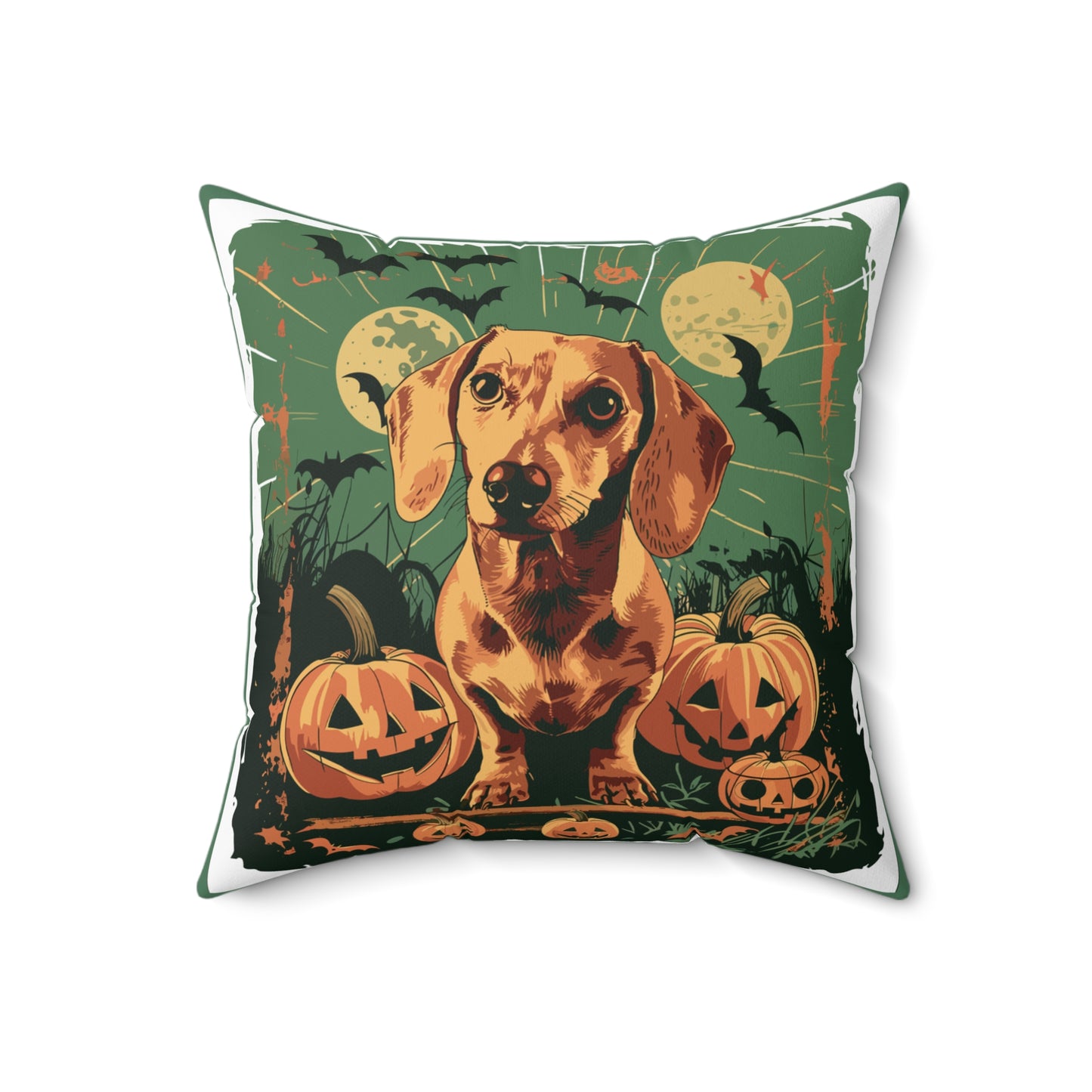 #7 Halloween Inspired Tan Smooth-Haired Dachshund Throw Pillow