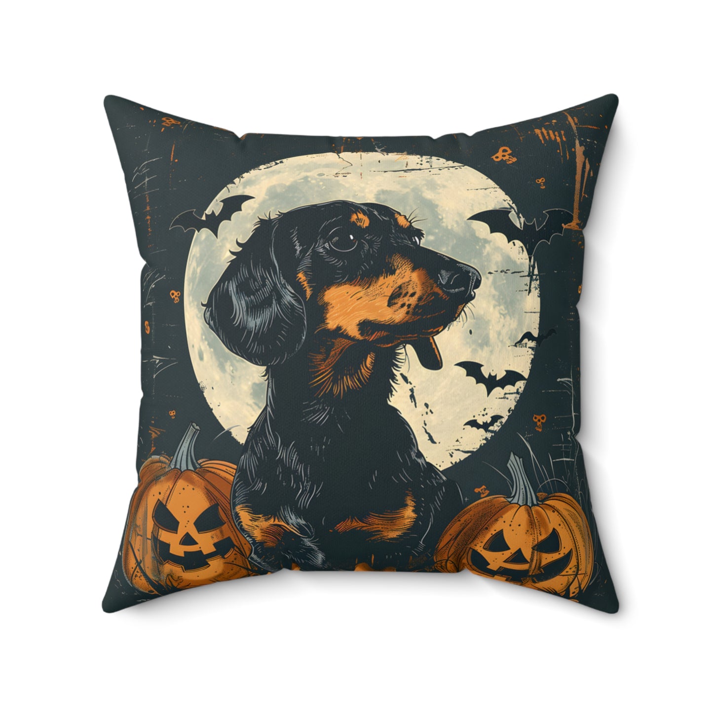 #10 Halloween Inspired Black & Tan Smooth-Haired Dachshund Throw Pillow