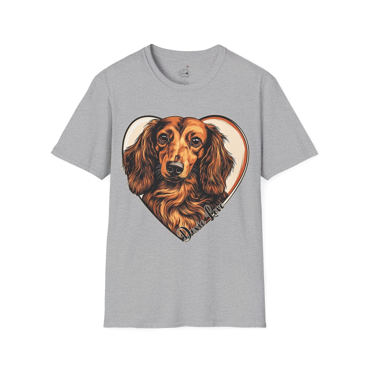 "Doxie Love" Red/Tan Long-Haired Dachshund Unisex Softstyle T-Shirt
