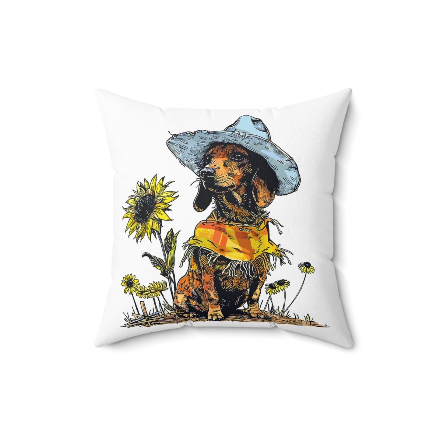 "Sunflowers" Smooth-Haired Dachshund Square Throw Pillow