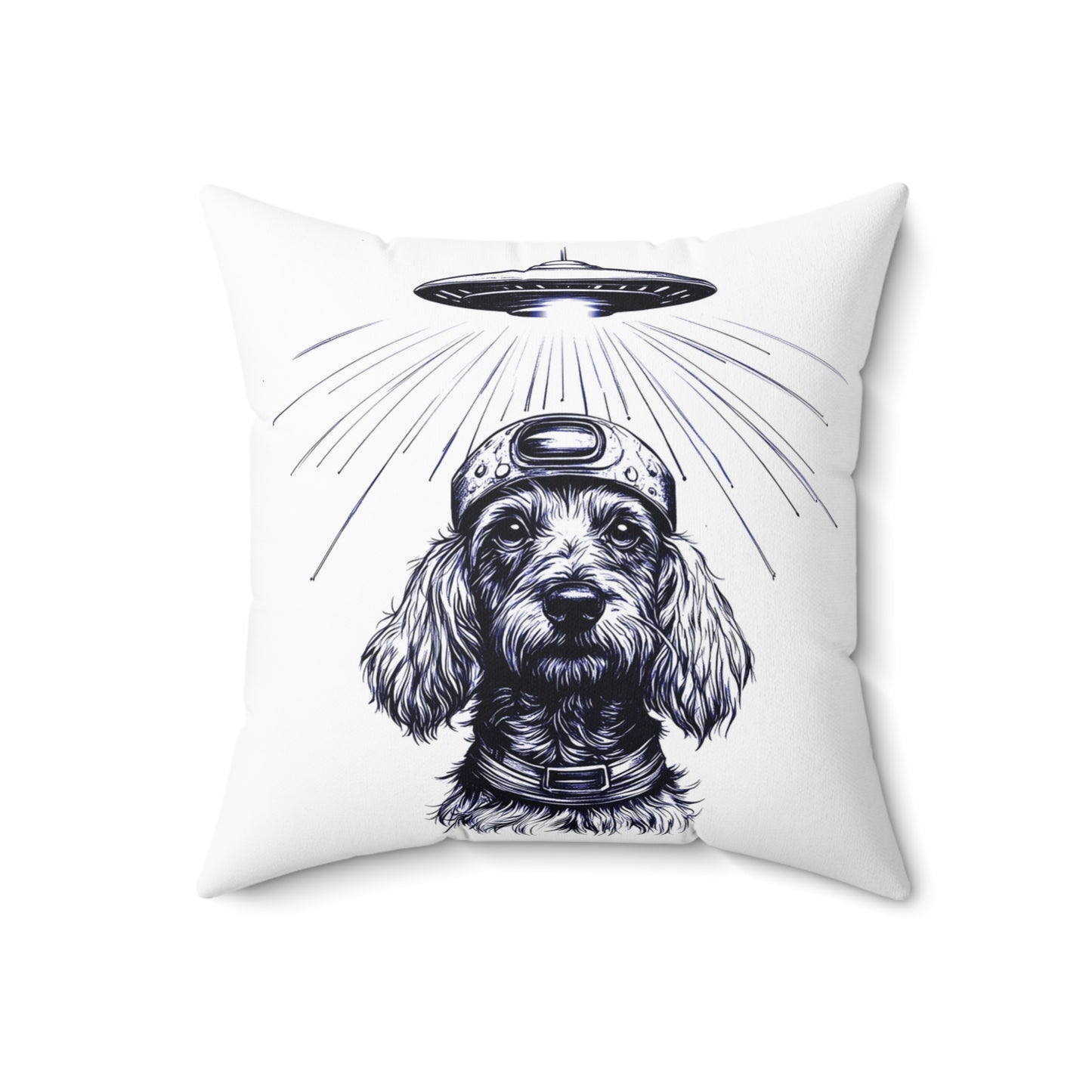 "Blue Beam" Wire-Haired Dachshund Square Throw Pillow
