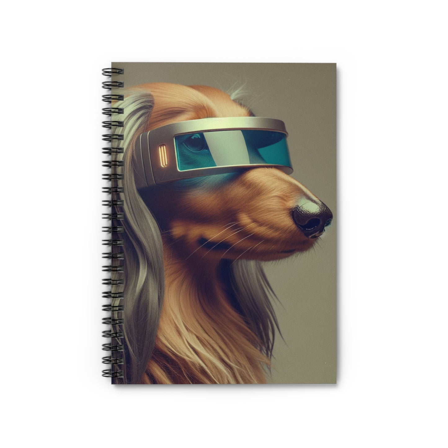 "Rovertron 3000" Tan Long-Haired Dachshund Ruled Line Spiral Notebook