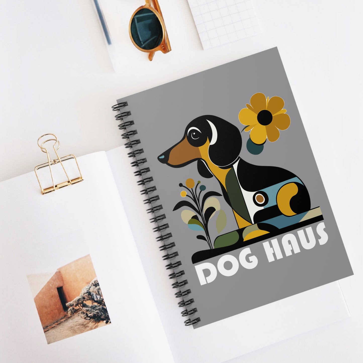 "Smooth Haus" Smooth-Haired Dachshund Ruled Line Spiral Notebook