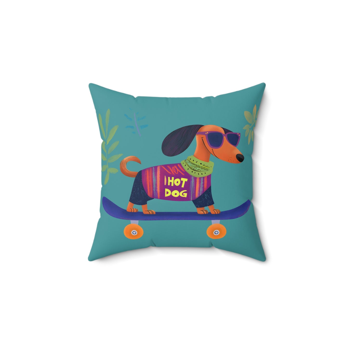 "Hot Dog" Smooth-Haired Dachshund Square Throw Pillow