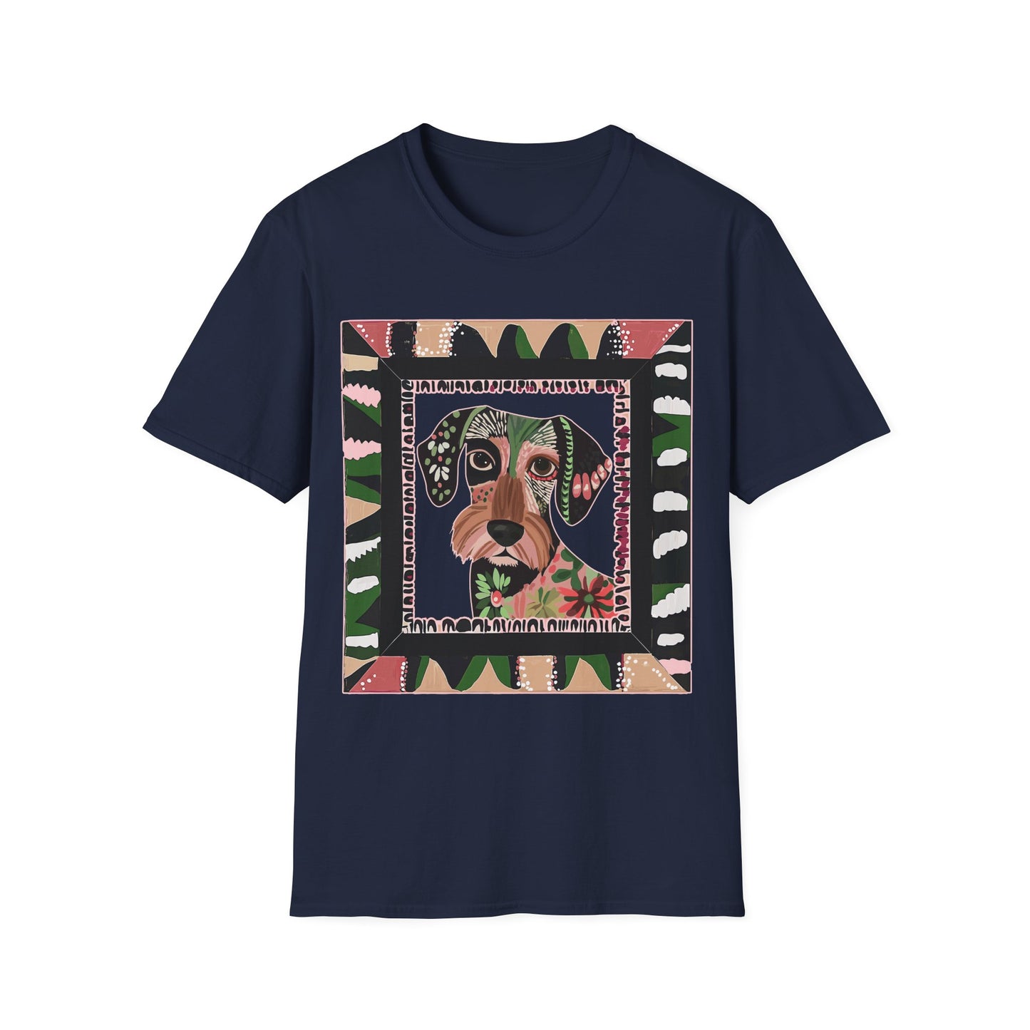 "Wired Wacky Frame" Wire-Haired Dachshund Unisex Softstyle T-Shirt