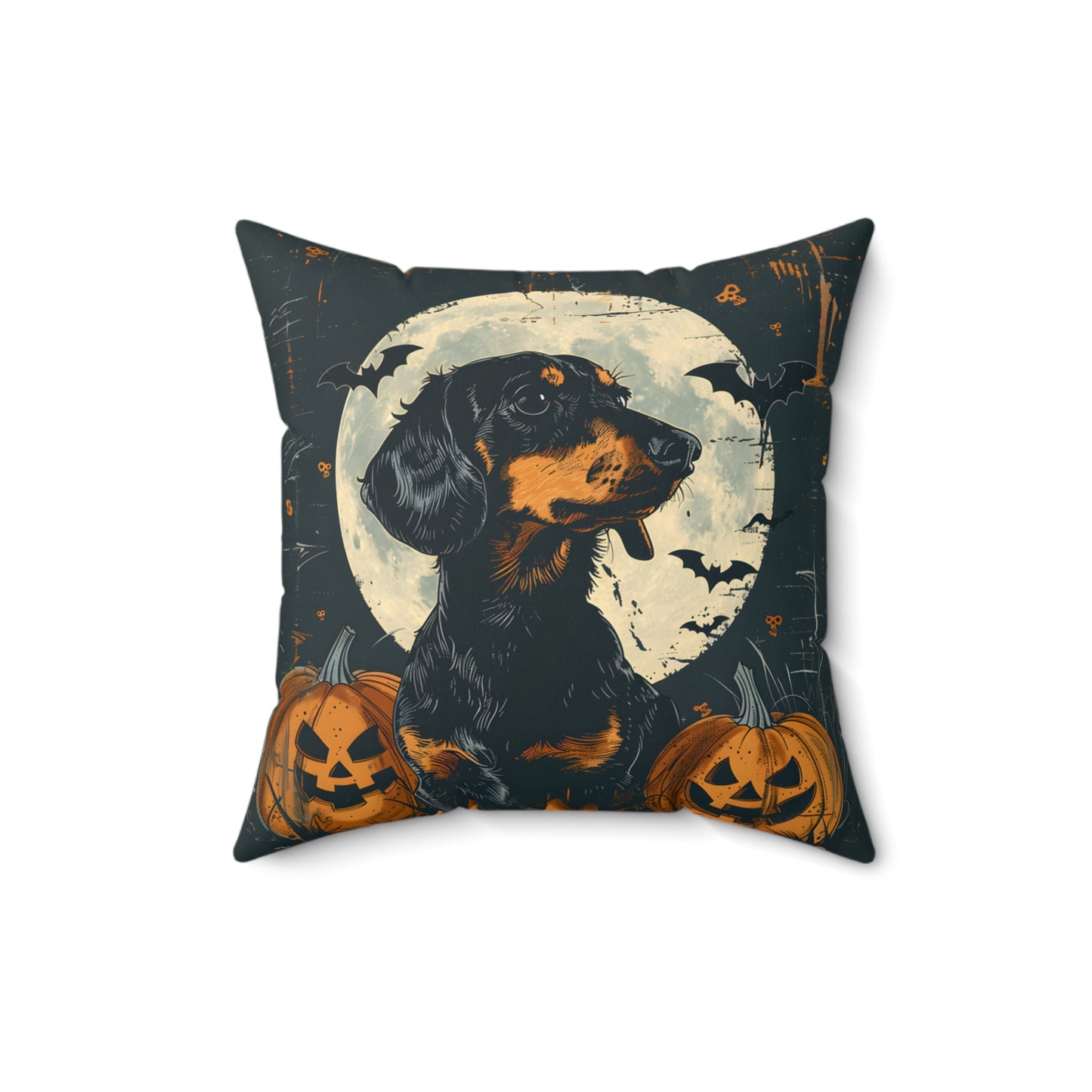 #10 Halloween Inspired Black & Tan Smooth-Haired Dachshund Throw Pillow