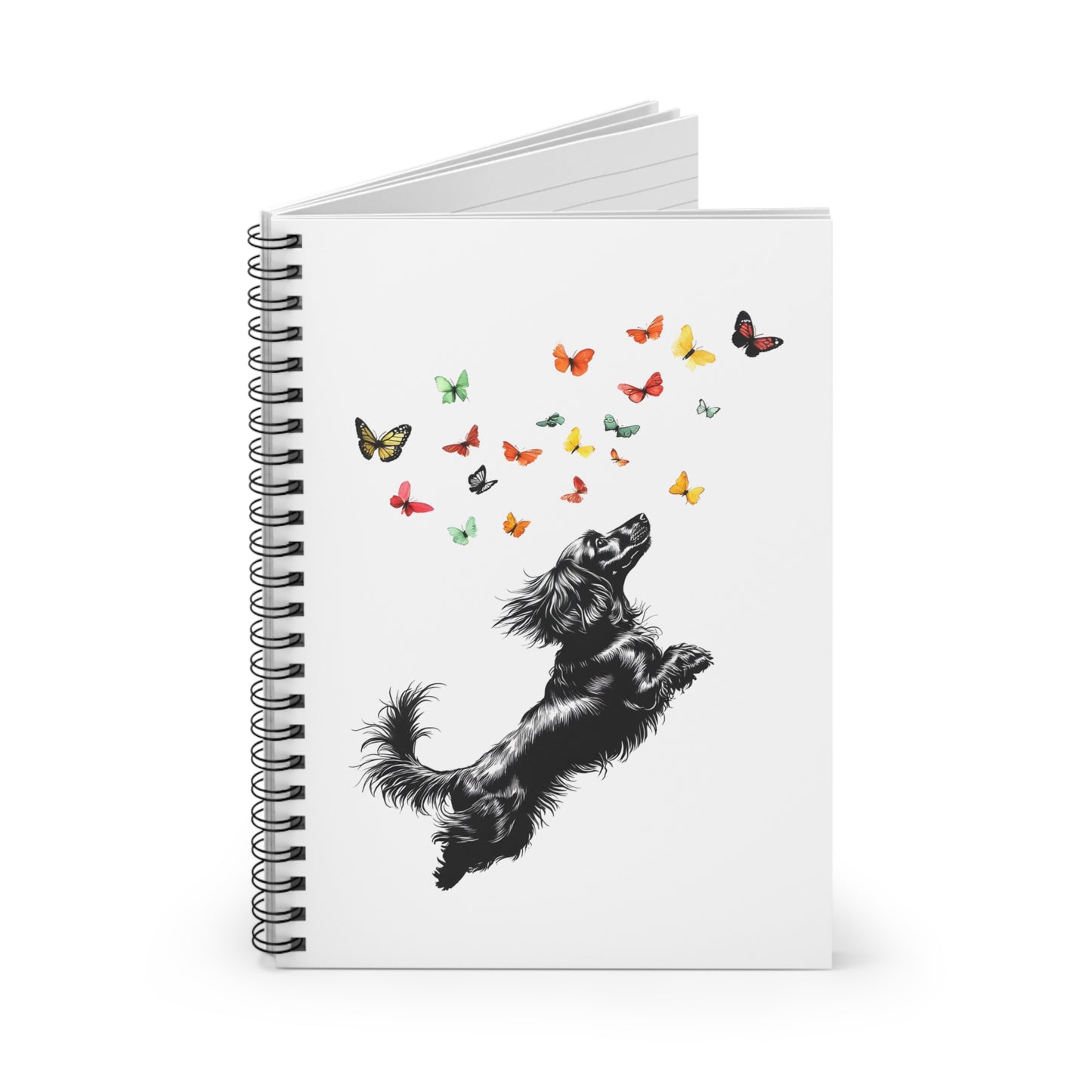 "Butterflies" Long-Haired Dachshund Ruled Line Spiral Notebook