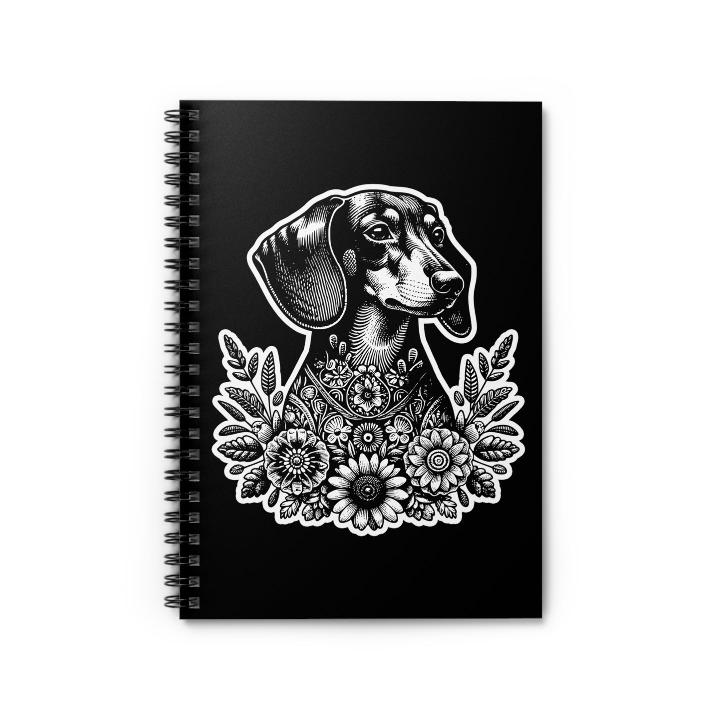 "#1 Floral Print" Black & Tan Smooth-Haired Dachshund Ruled Line Spiral Notebook