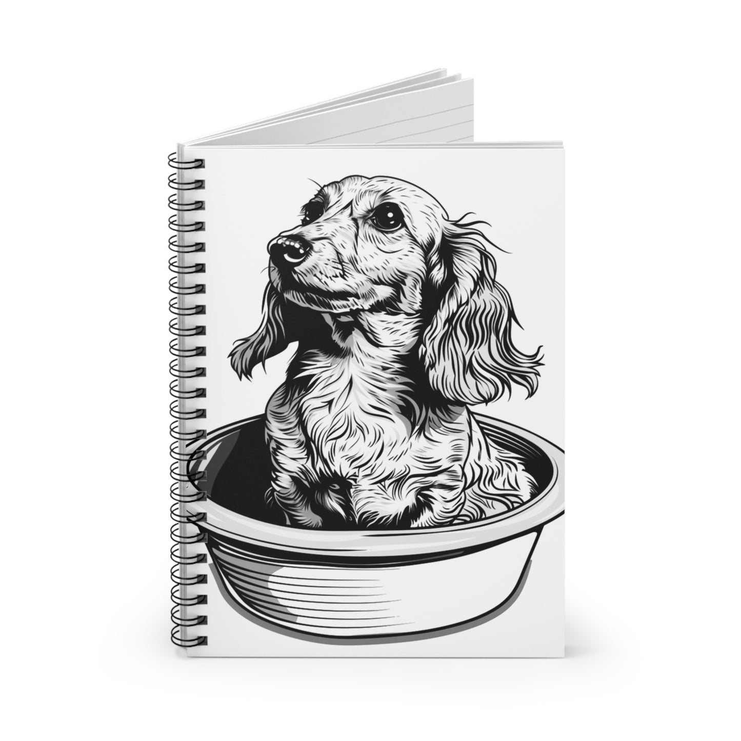 "Long Noodle Soup" Long-Haired Dachshund Ruled Line Spiral Notebook