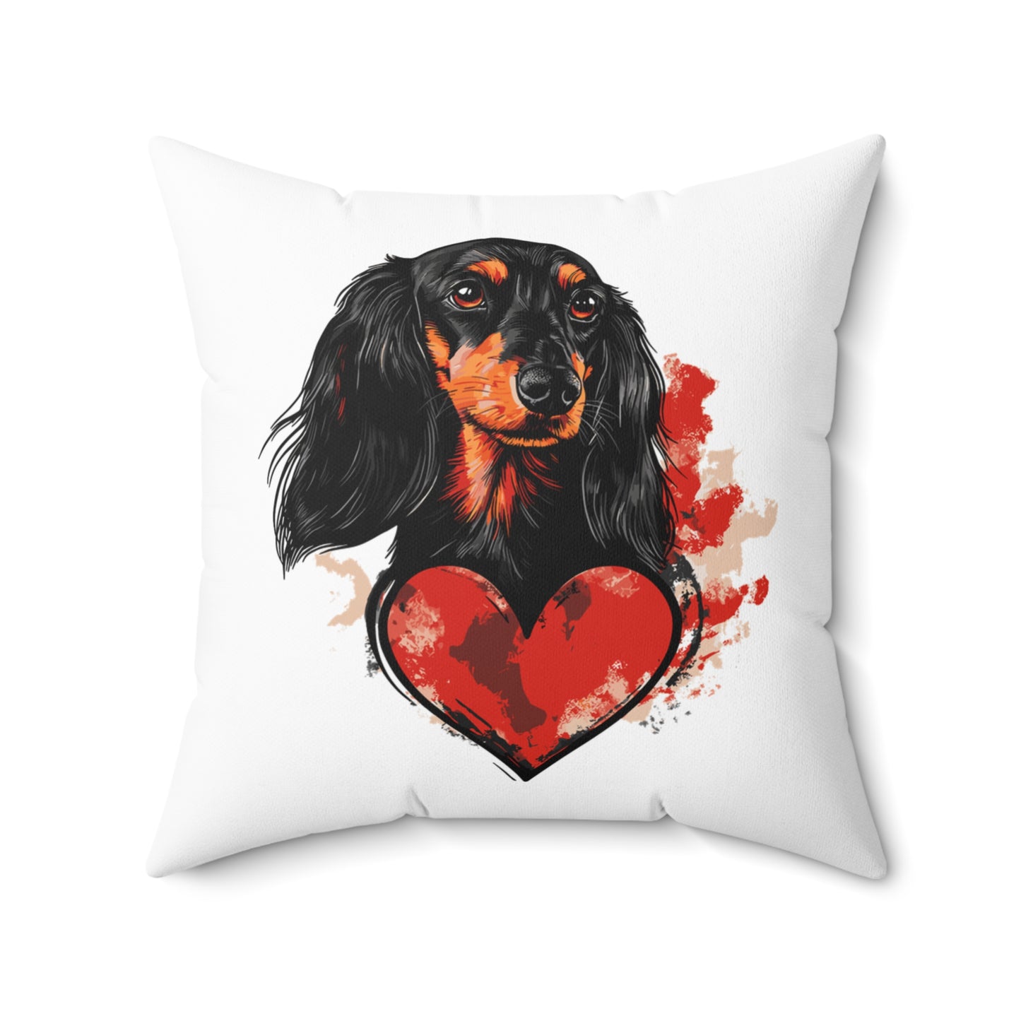 "Longing Heart" Black & Tan Long-Haired Dachshund Square Throw Pillow