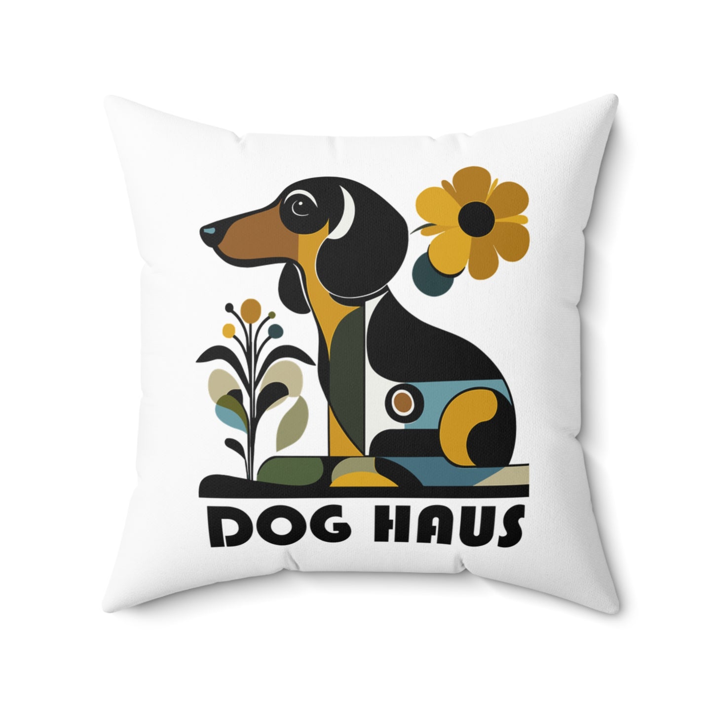 "Smooth Haus" Smooth-Haired Dachshund Square Throw Pillow