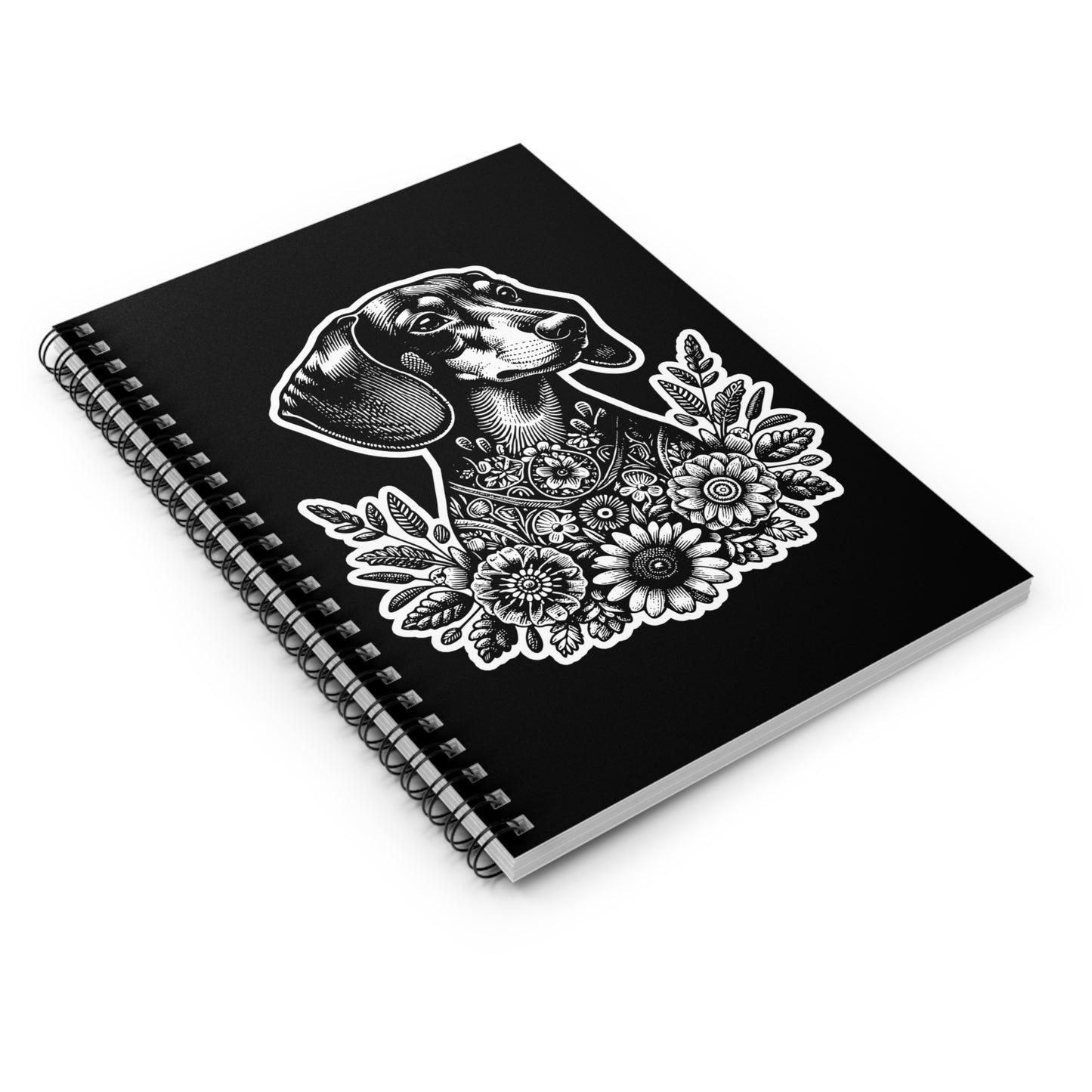 "#1 Floral Print" Black & Tan Smooth-Haired Dachshund Ruled Line Spiral Notebook
