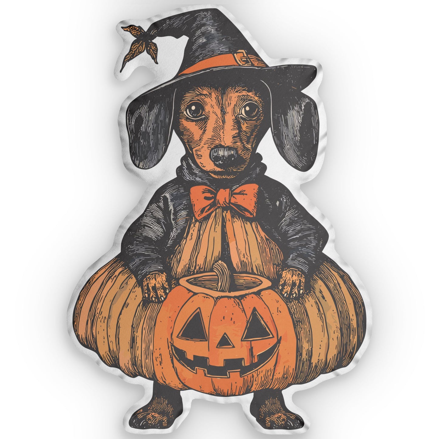 #4 Vintage Halloween Inspired Tan Smooth-Haired Dachshund Custom Shaped Pillow