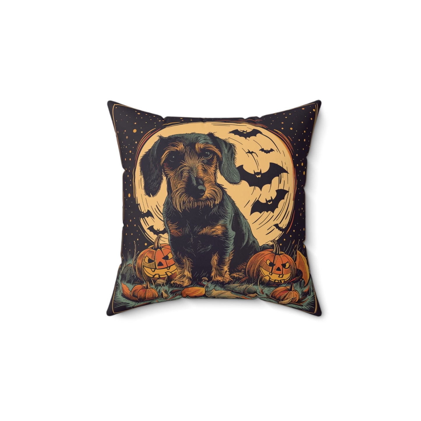 #37 Halloween Inspired Wire-Haired Dachshund Throw Pillow