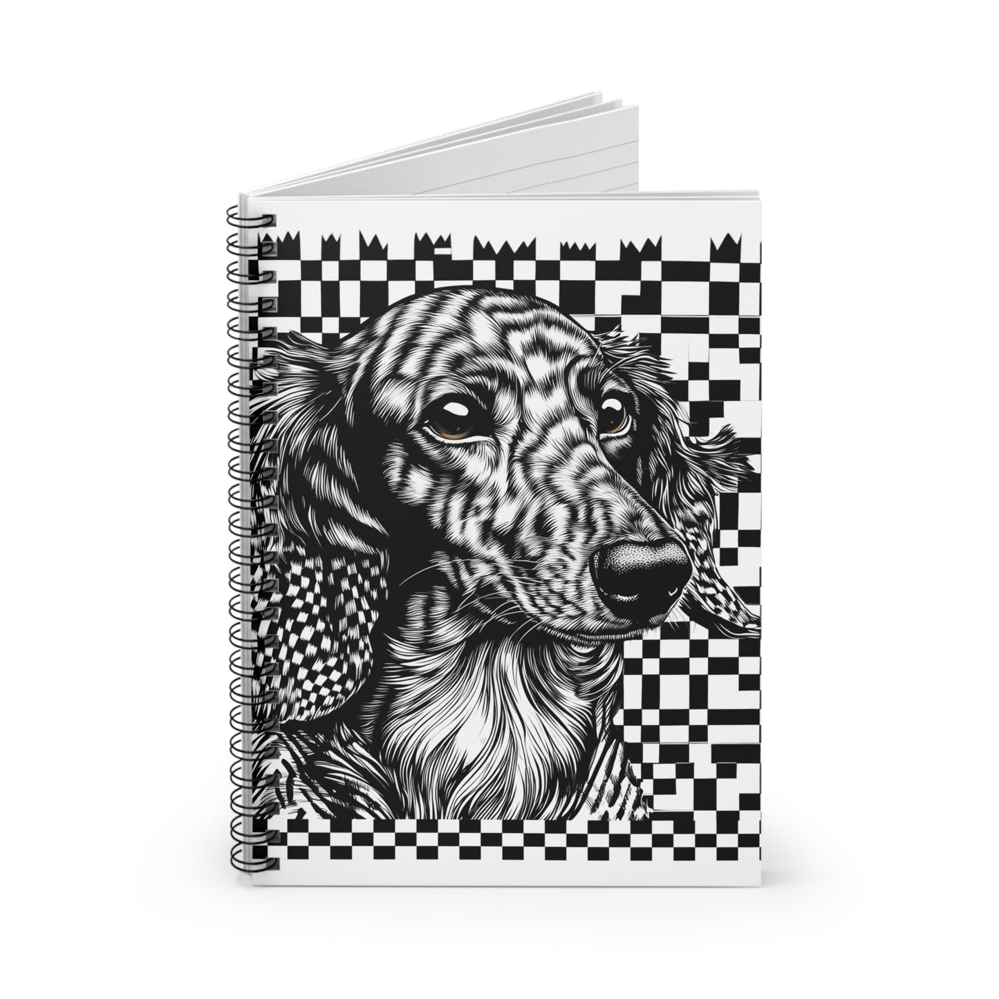 "Long-Checked" Long-Haired Dachshund Ruled Line Spiral Notebook