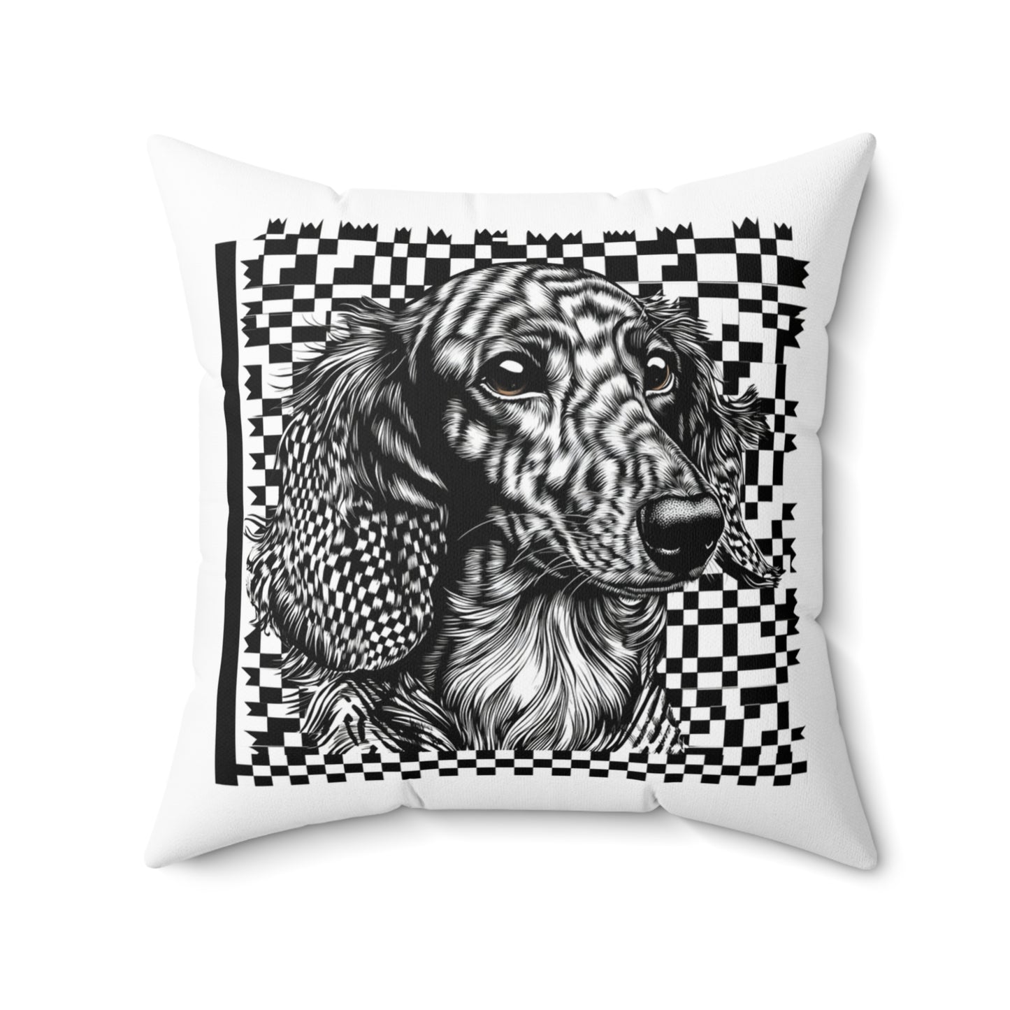 "Long Checked" Long-Haired Dachshund Square Throw Pillow