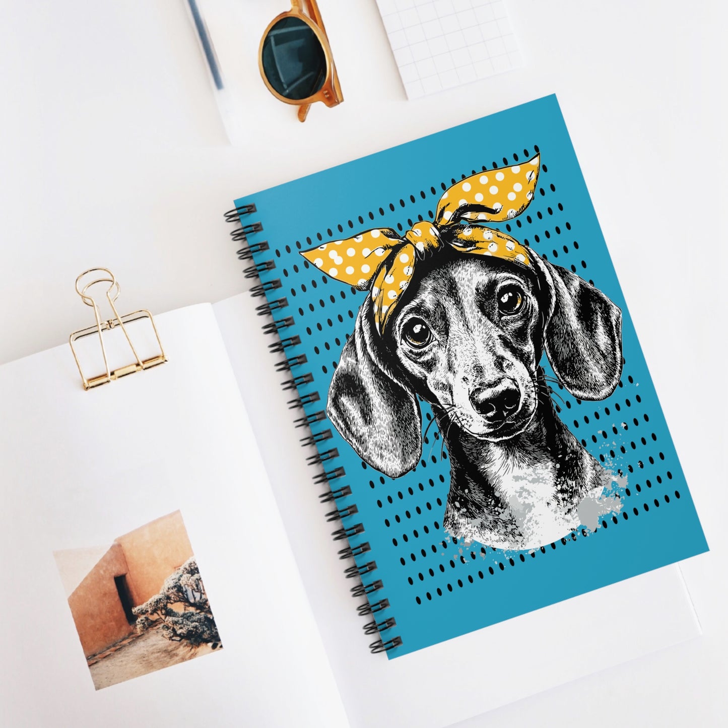"Let's Polka" Tan Smooth-Haired Dachshund Ruled Line Spiral Notebook