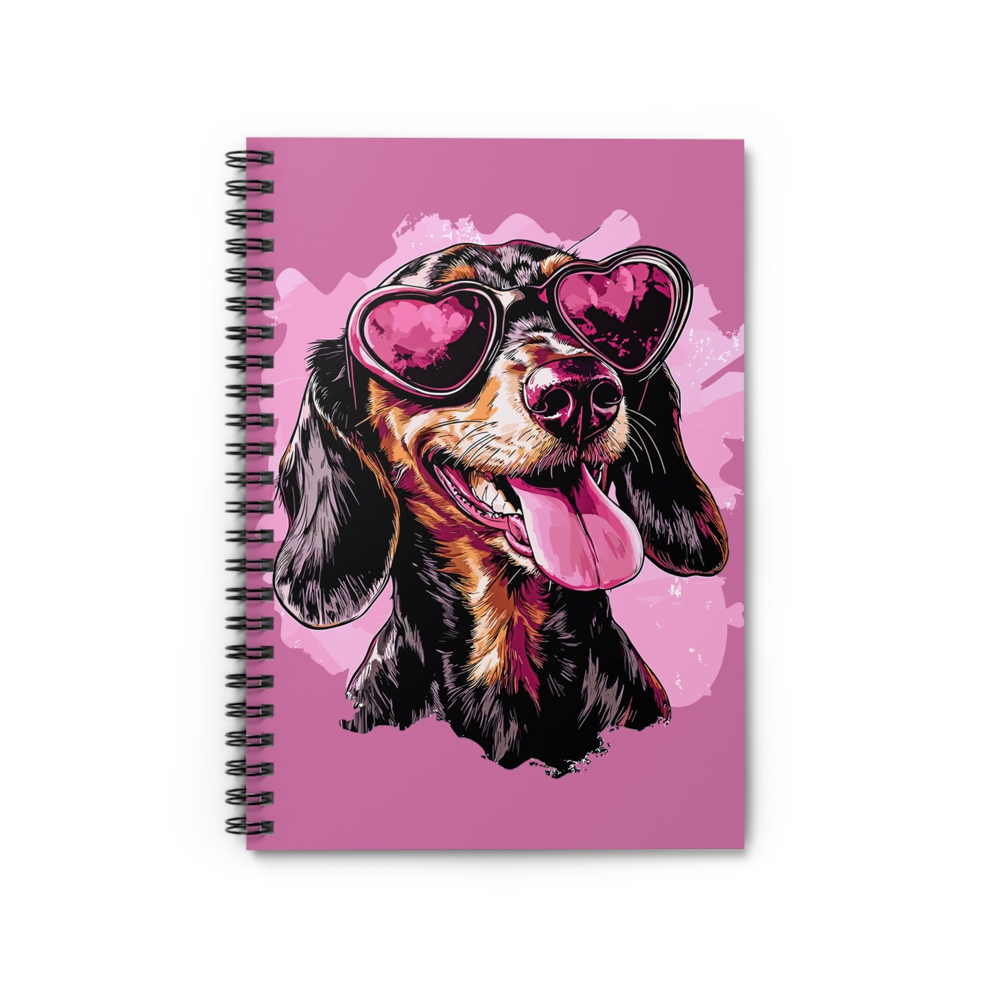 "Heart Eyes" Black & Tan Smooth-Haired Dachshund Ruled Line Spiral Notebook