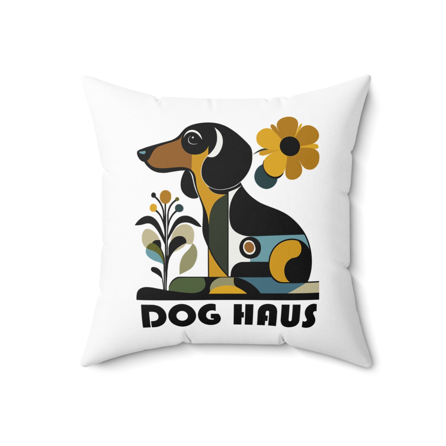 "Smooth Haus" Smooth-Haired Dachshund Square Throw Pillow