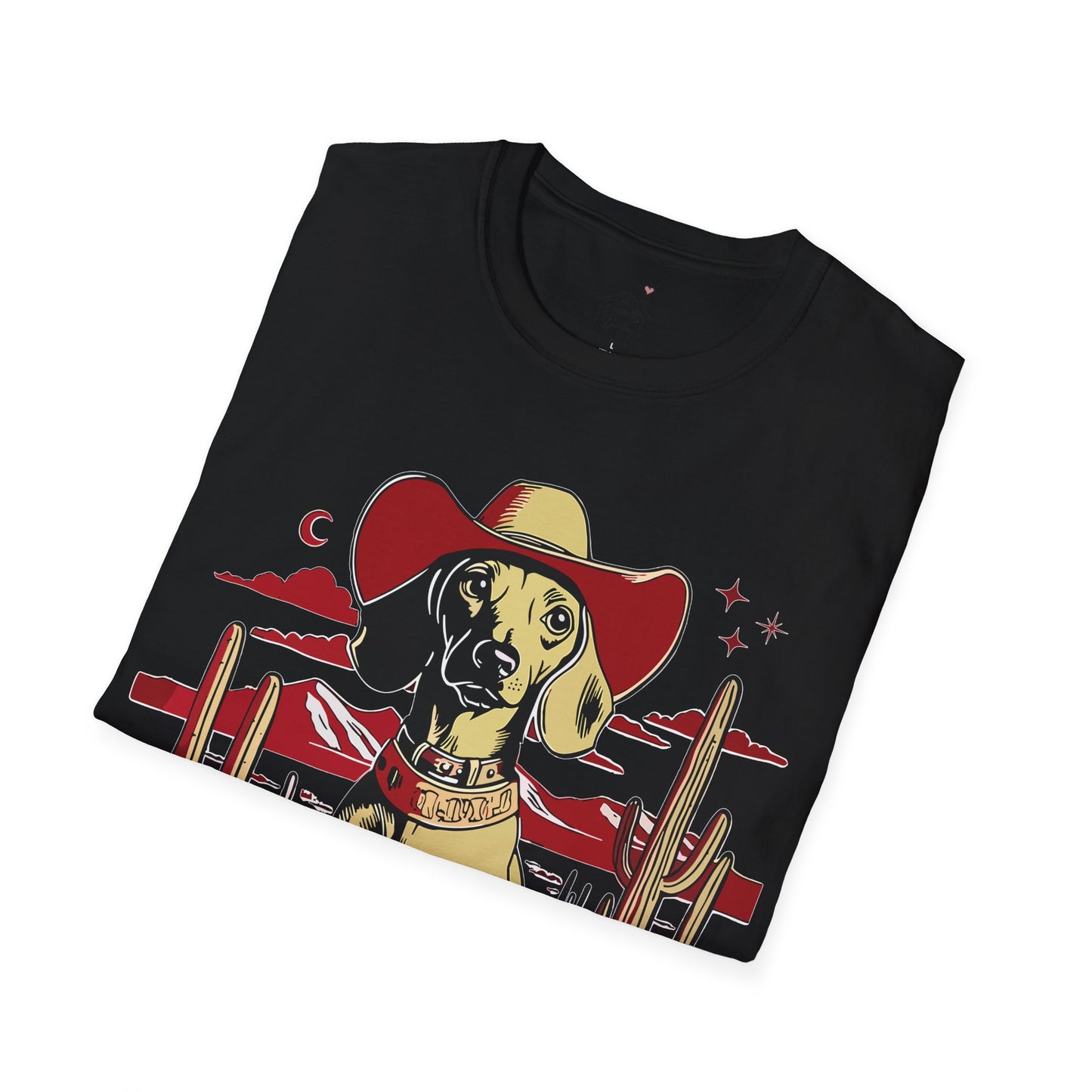 "Space Cowboy" Tan Smooth-Haired Dachshund Unisex Softstyle T-Shirt