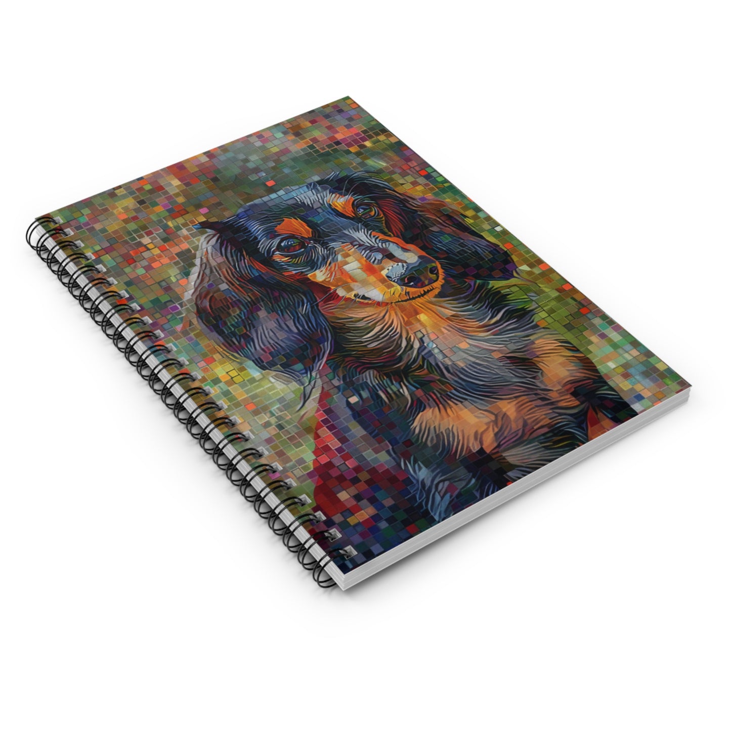 "Pixels" Black & Tan Long-Haired Dachshund Ruled Line Spiral Notebook