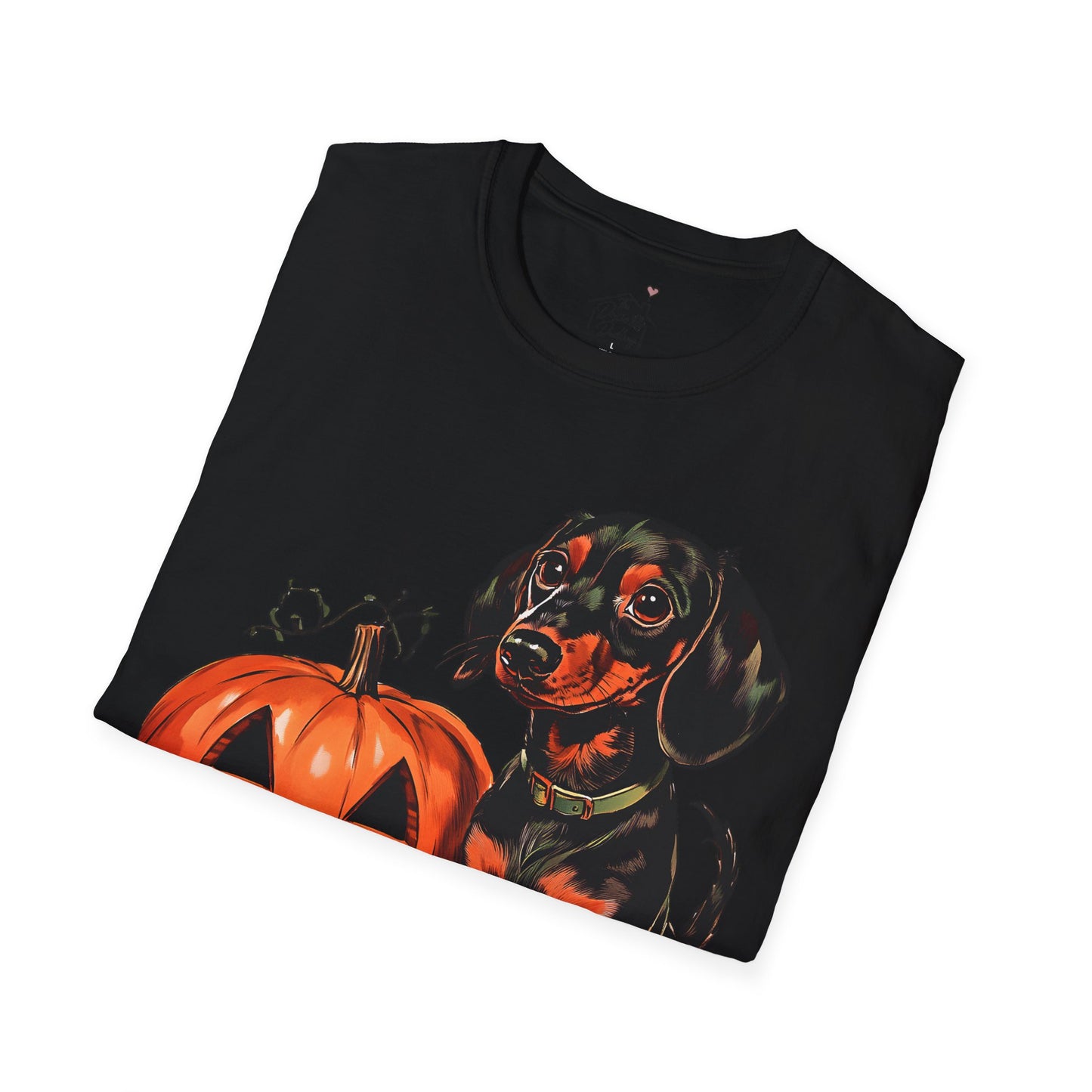 "Season's Greetings" Black and Tan Smooth-Haired Dachshund Halloween Unisex Softstyle T-Shirt