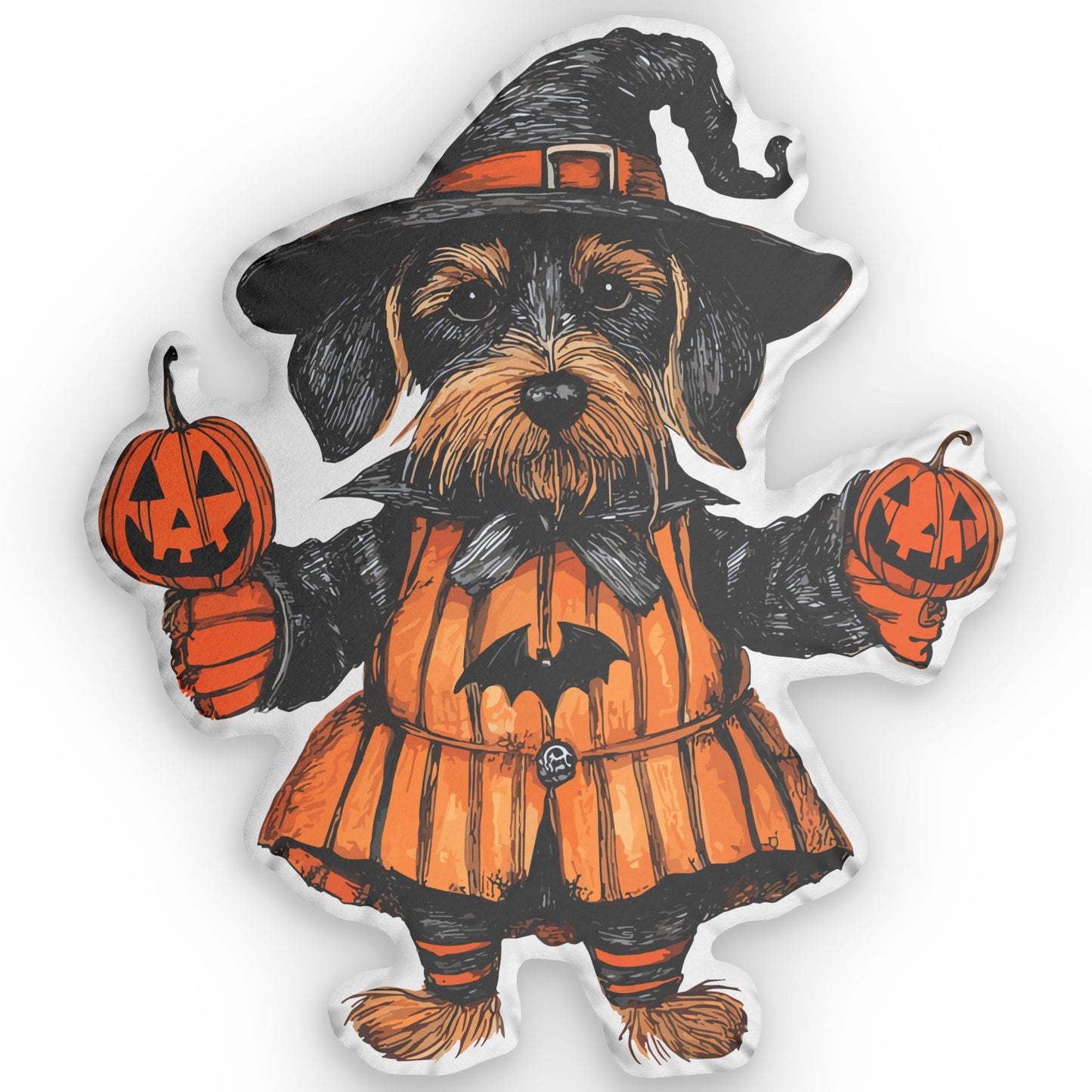#36 Vintage Halloween Inspired Wire-Haired Dachshund Custom Shaped Pillow