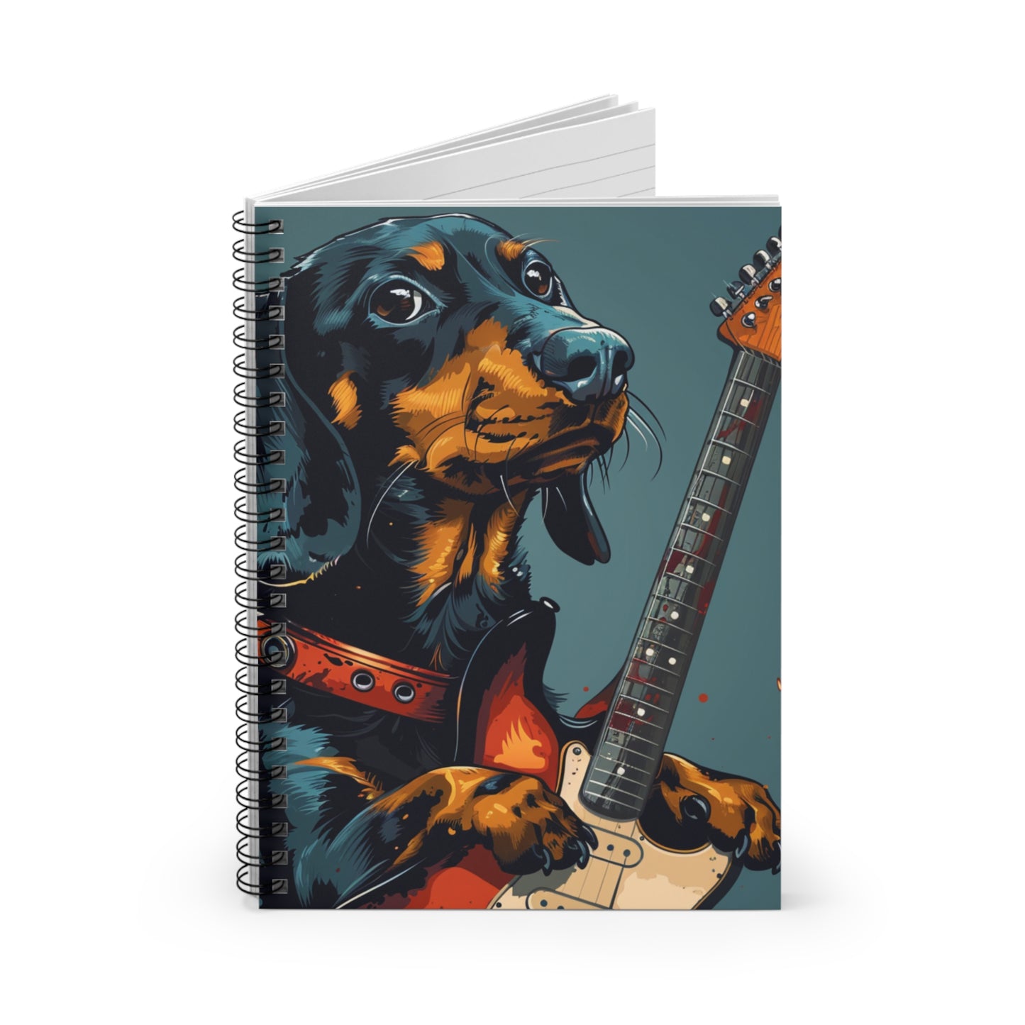 "Rock On" Black & Tan Smooth-Haired Dachshund Ruled Line Spiral Notebook