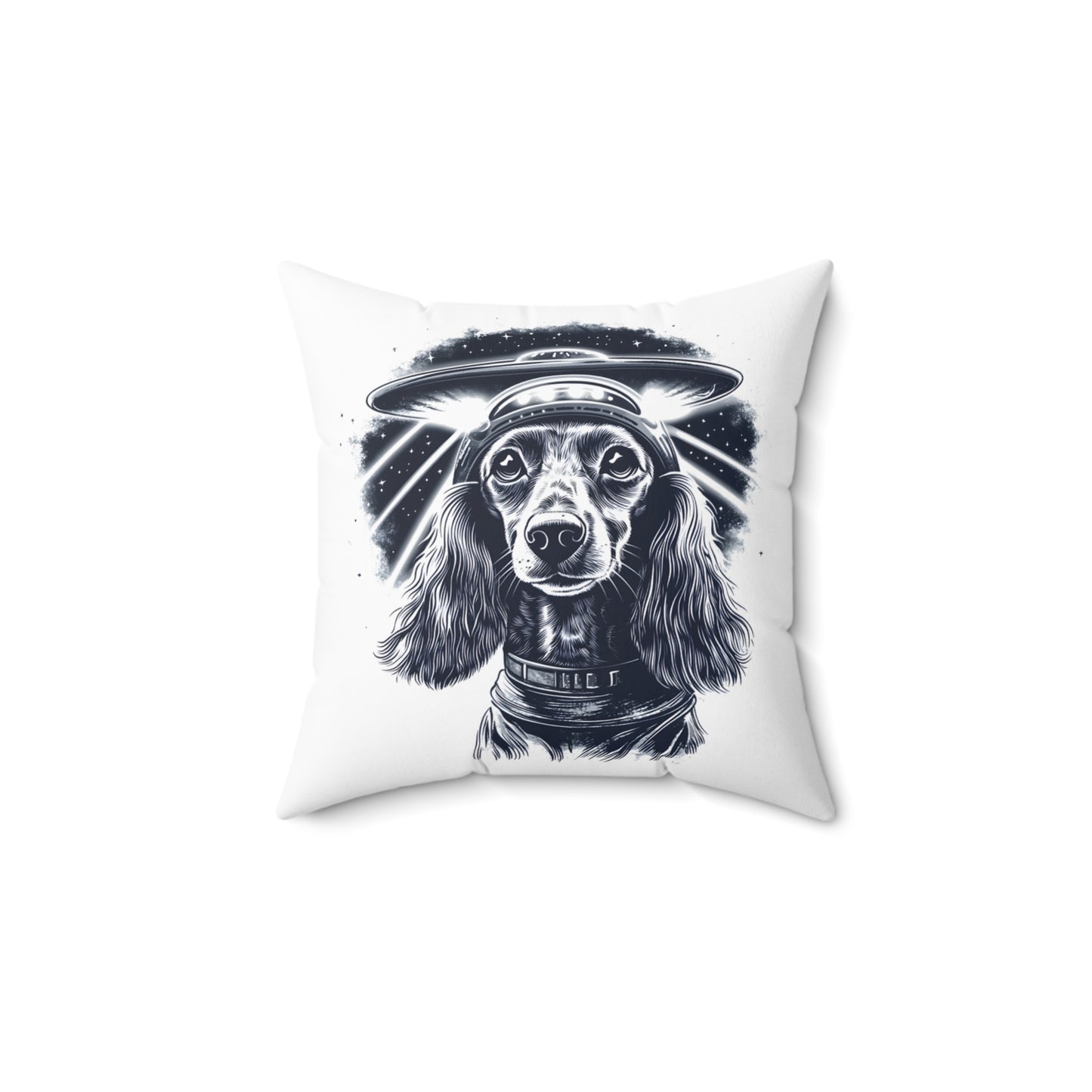 "Blue Beam" Long-Haired Dachshund Square Throw Pillow