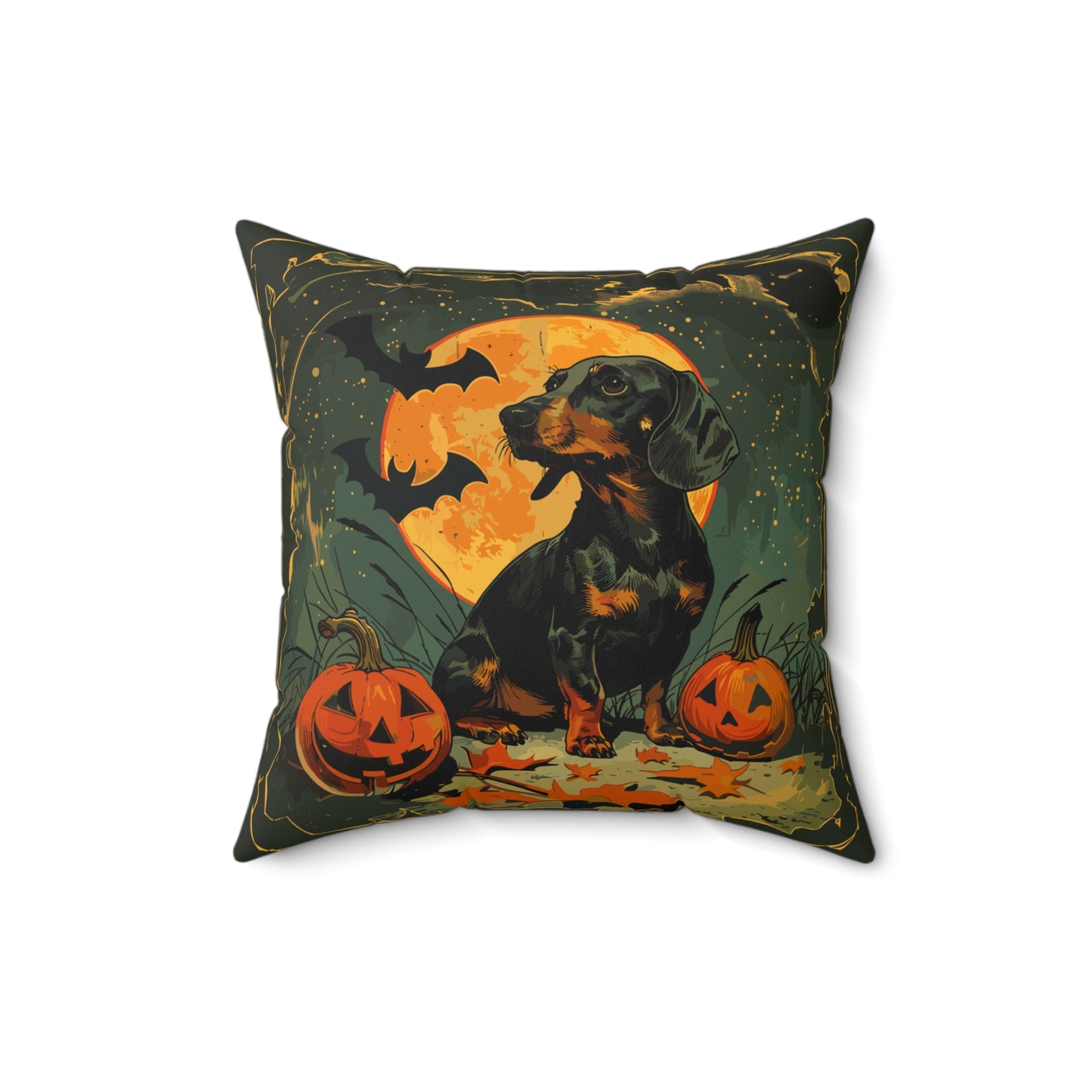 #8 Halloween Inspired Black & Tan Smooth-Haired Dachshund Throw Pillow